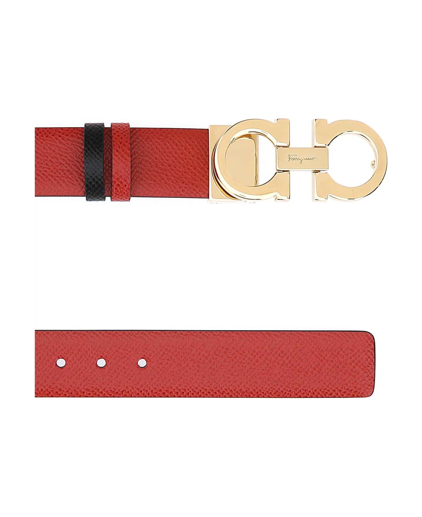 Ferragamo Red Leather Reversible Belt - LIPSTICK
