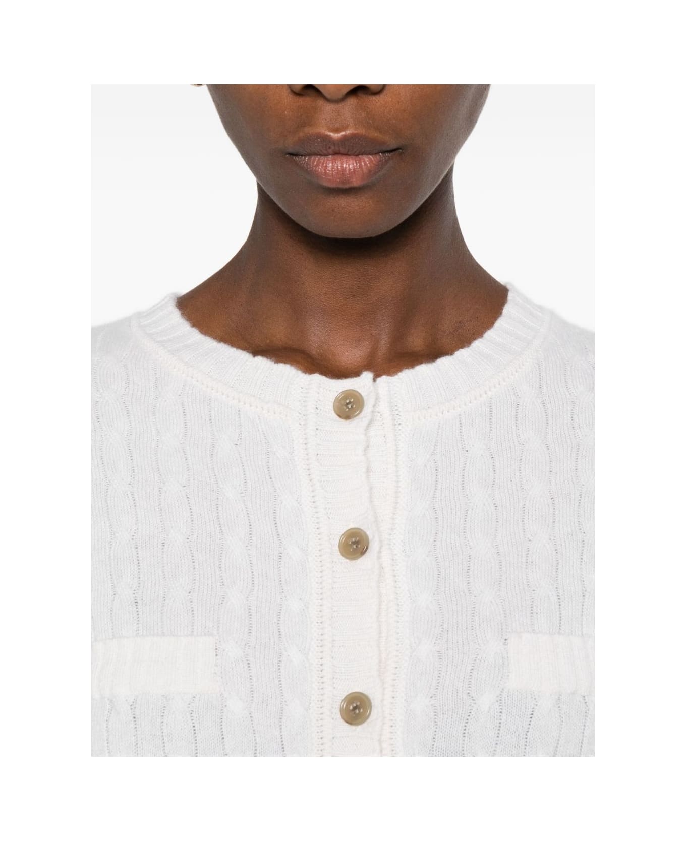 Lisa Yang Long, Flat-knit Wool Cardigan Sweater - White