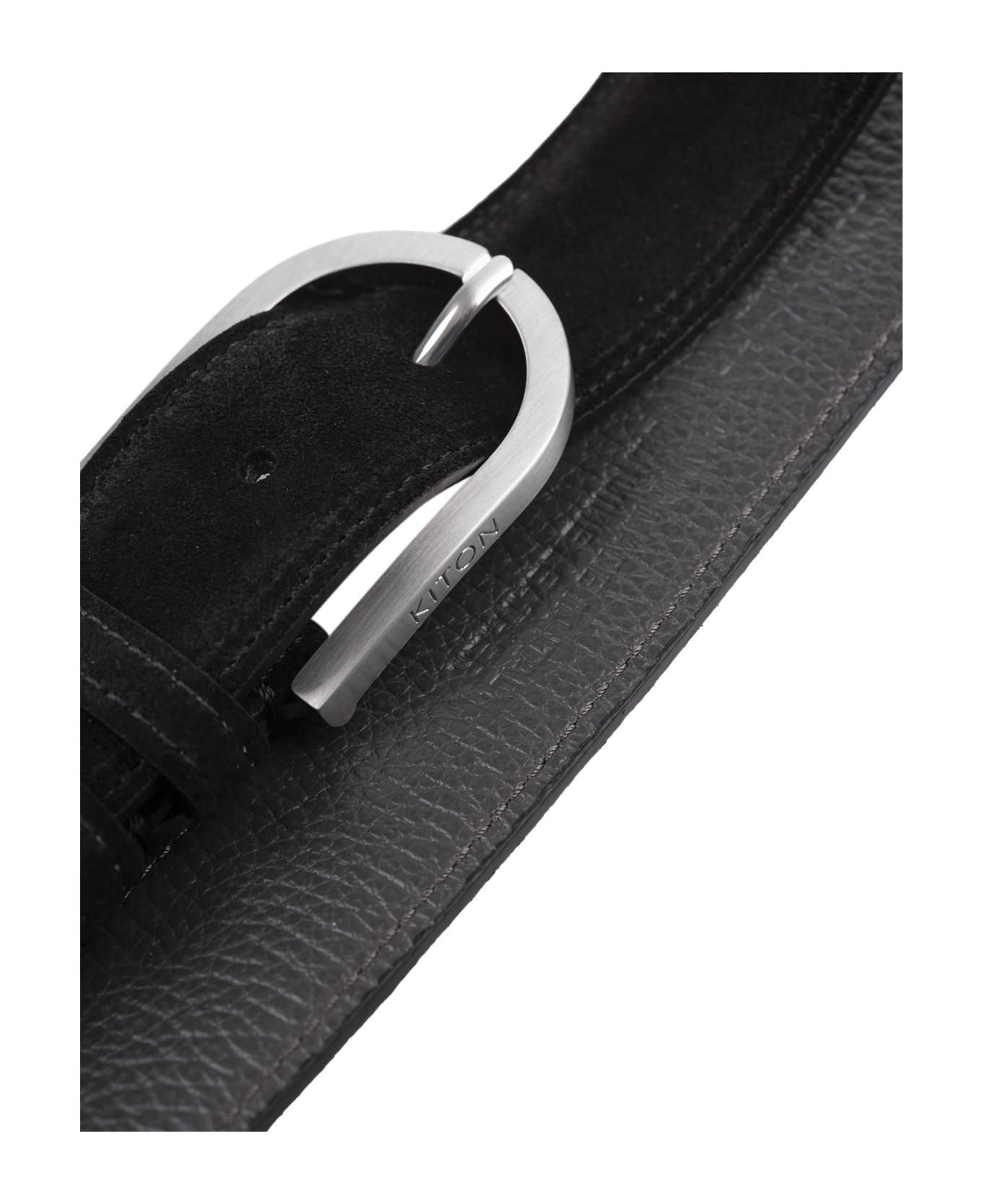 Kiton Black Suede Belt With Silver Buckle - Black