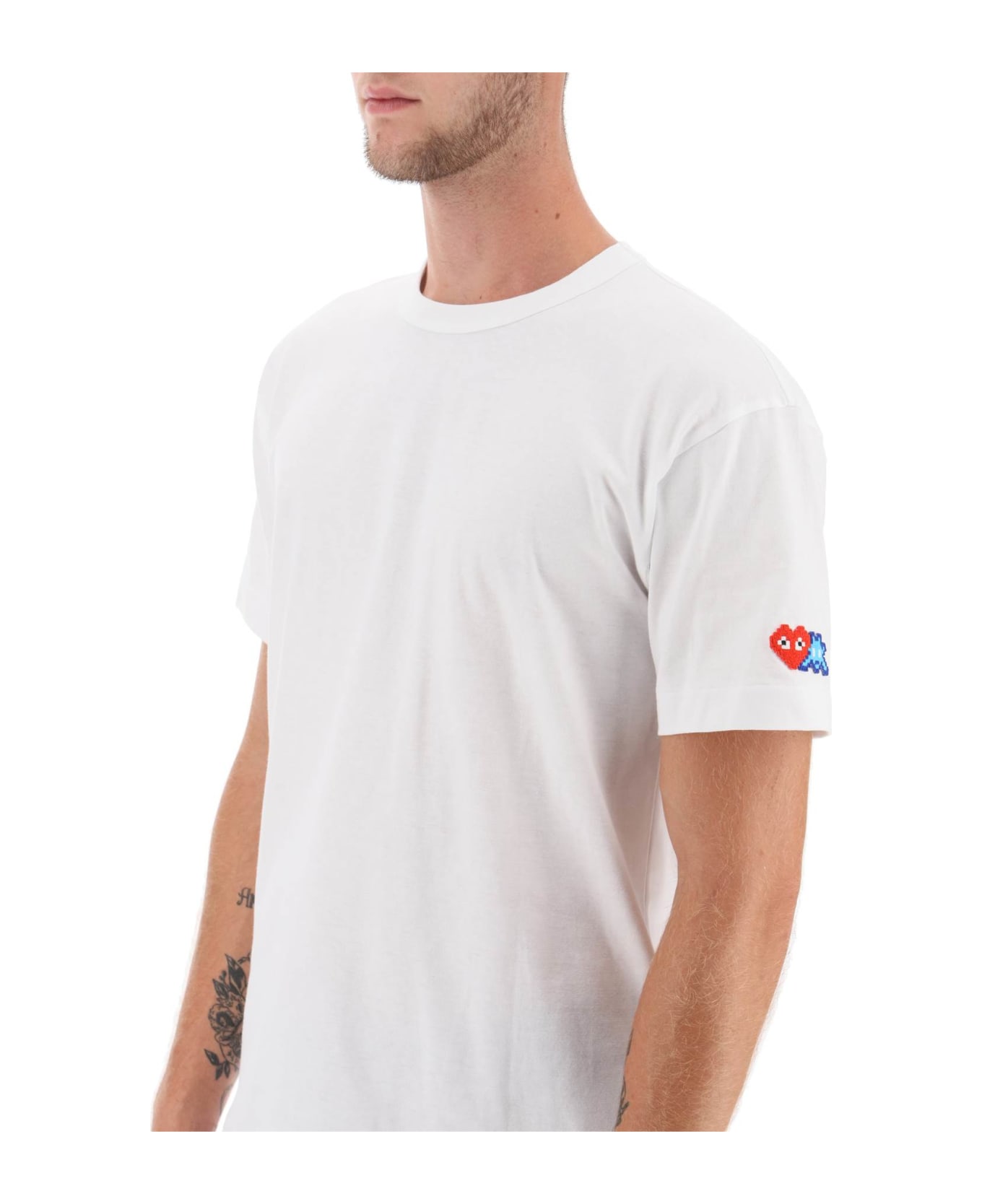 Comme des Garçons Play T-shirt With Pixel Patch - White