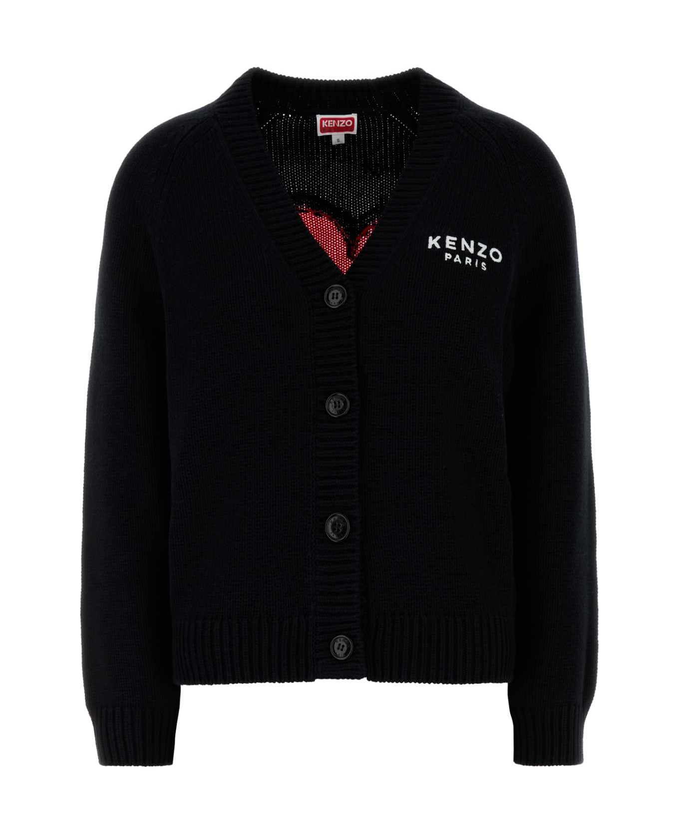 Kenzo Black Cotton Blend Cardigan - BLACK