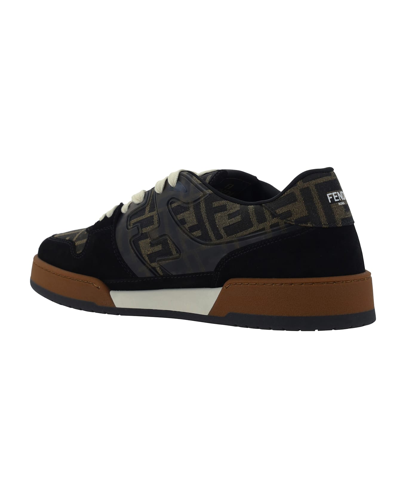 Fendi Embroidered Canvas, Leather And Rubber Match Sneakers - NEROTABACCNEROICE