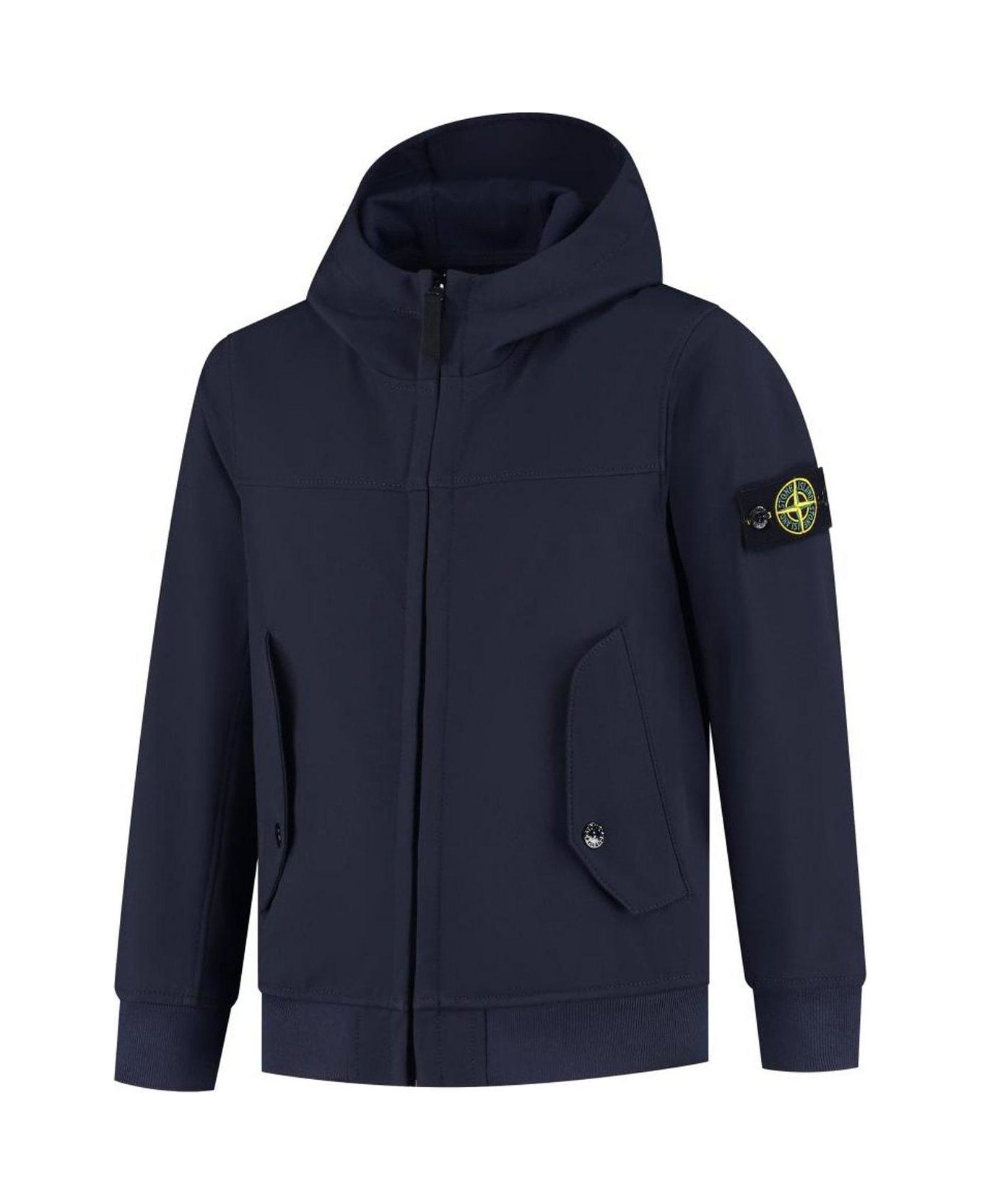 Stone Island Logo Patch Hooded Jacket - BLUE