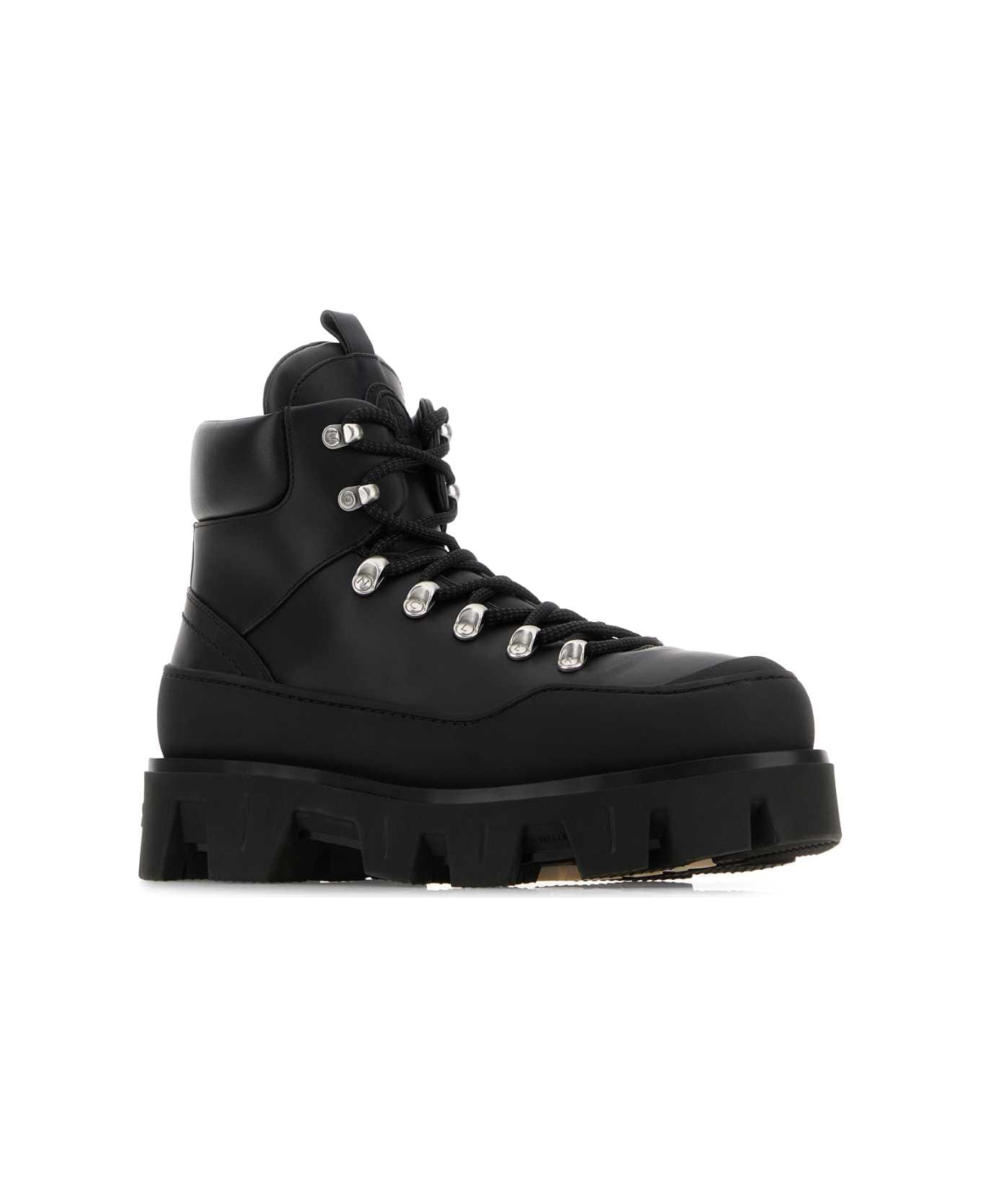 Moncler Black Leather Peak Trek Ankle Boots - BLACK