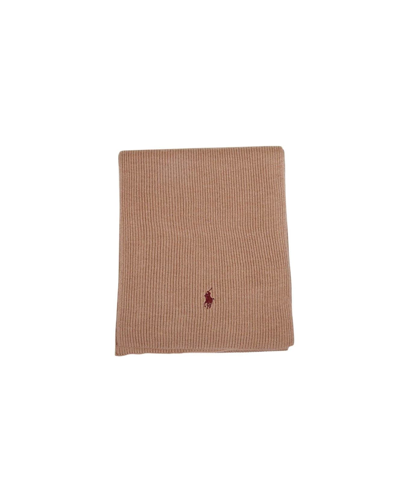 Ralph Lauren Pony Embroidered Ribbed-knit Scarf - CAMMELLO