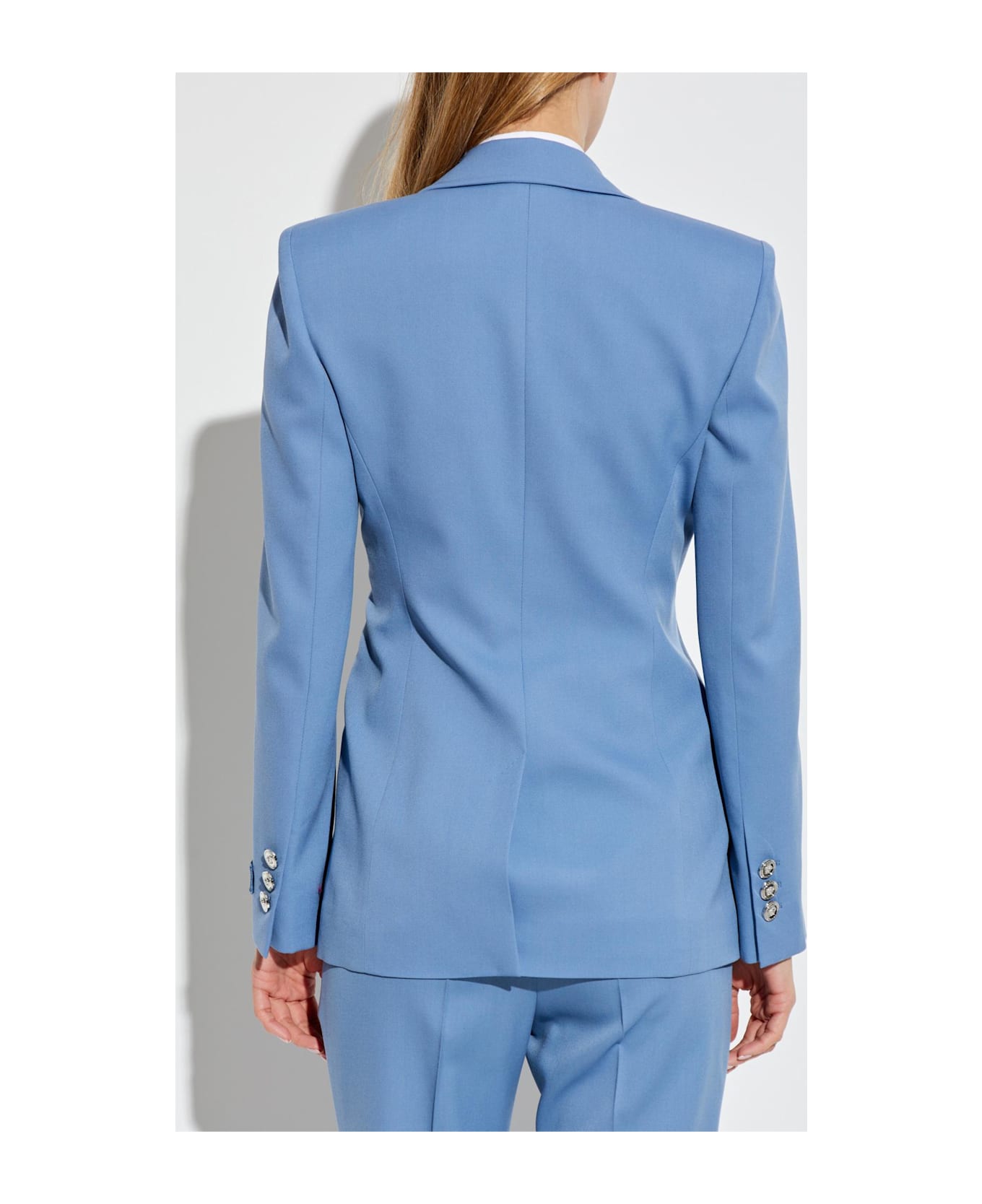 Versace Wool Blazer With Closed Lapels - Blue