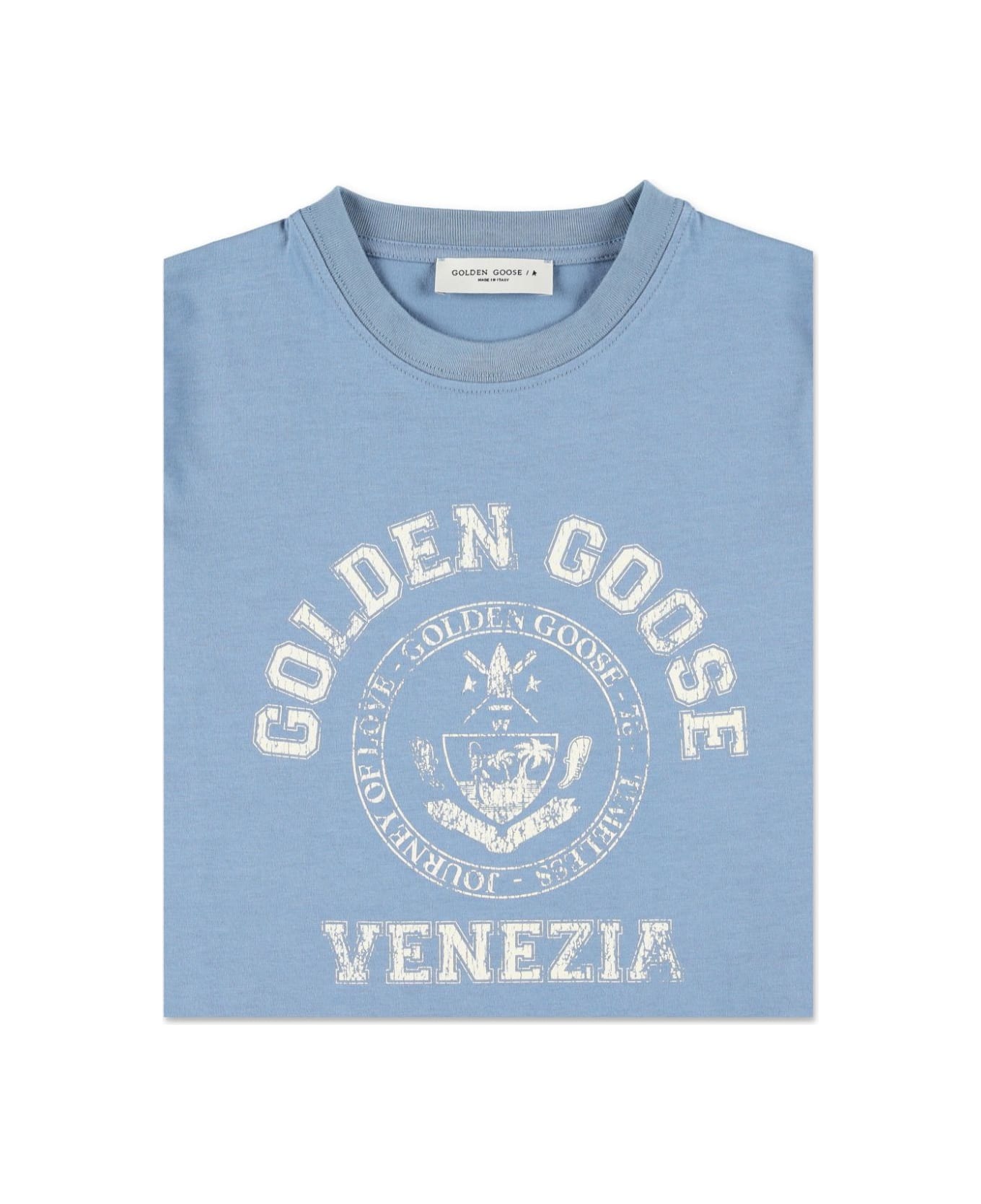 Golden Goose T-shirt Con Stampa - Light blue