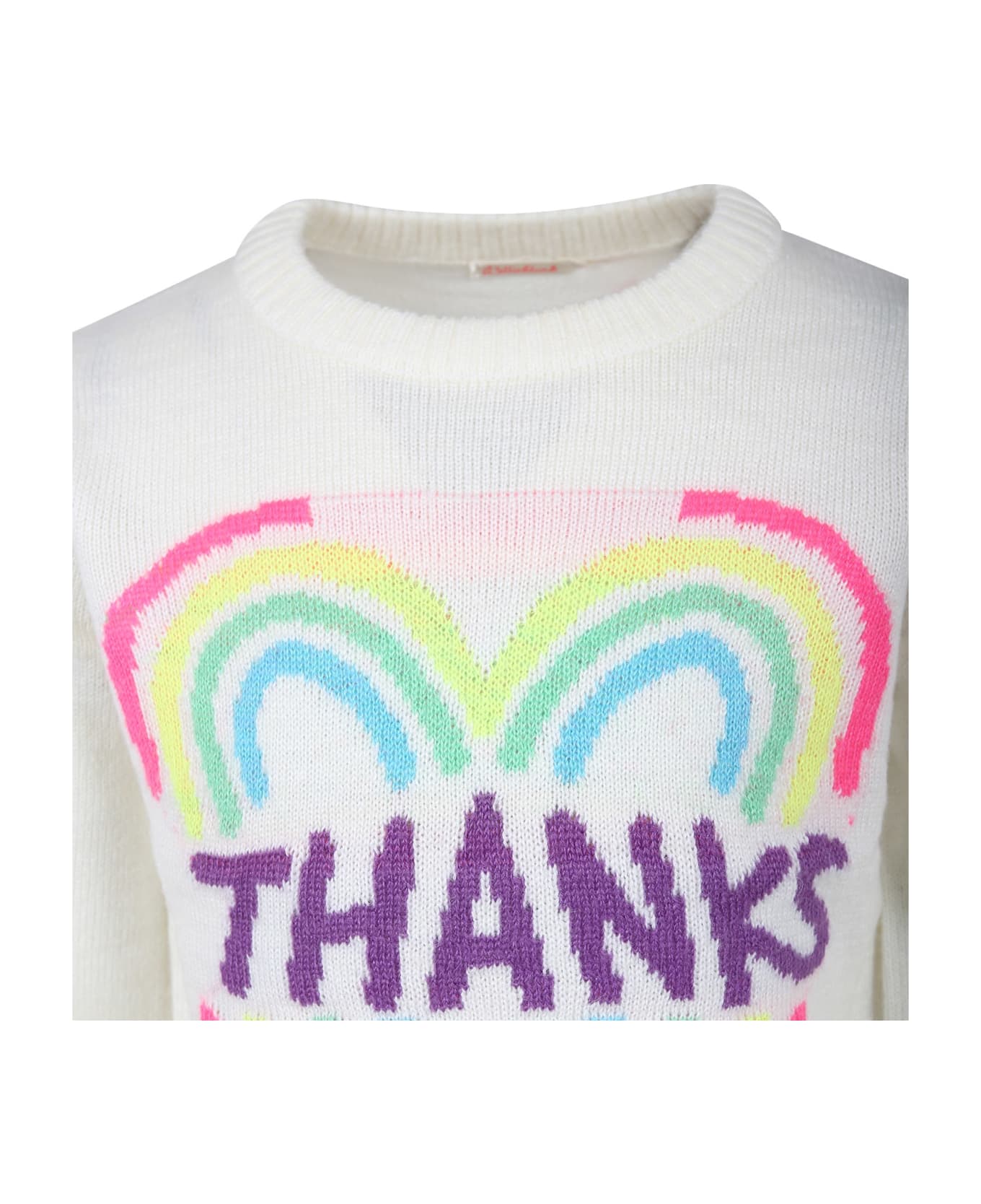 Billieblush Ivory Sweater For Girl With Heart And Writing - Ivory ニットウェア＆スウェットシャツ