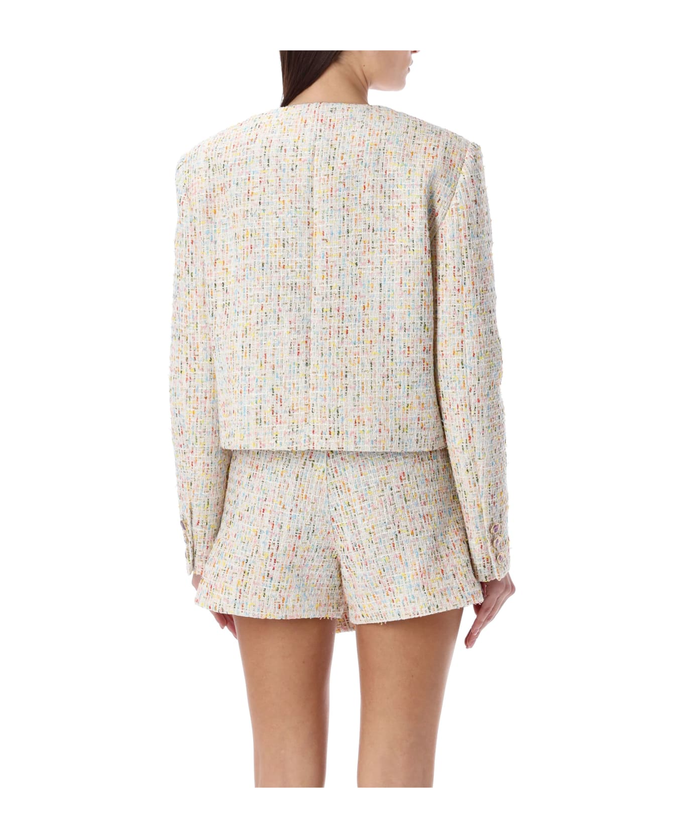 MSGM Tweed Cropped Jacket - WHITE MULTICOLOR