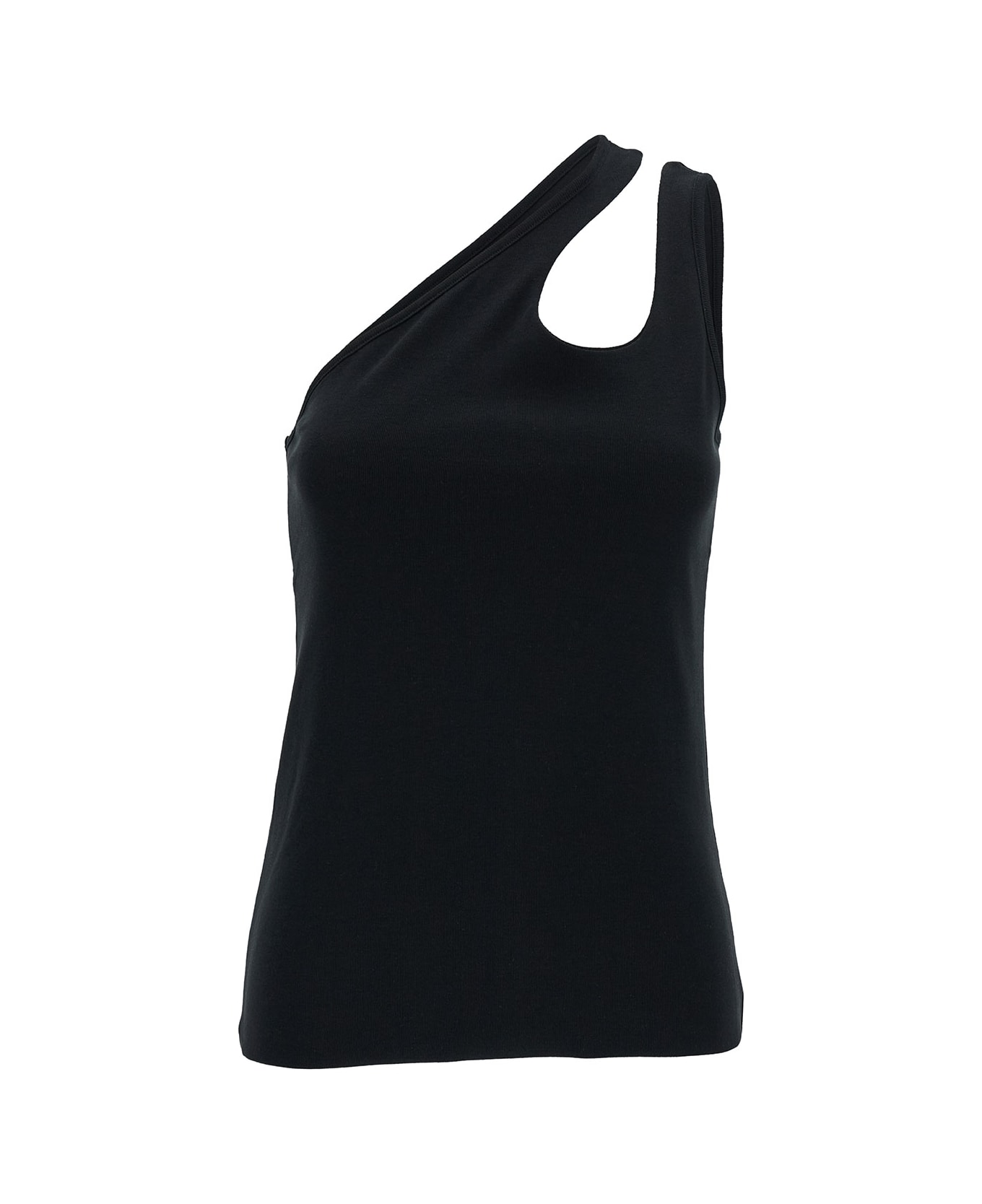 Federica Tosi Black One-shoulder Top With Cut-out In Ribbed Cotton Woman - Black