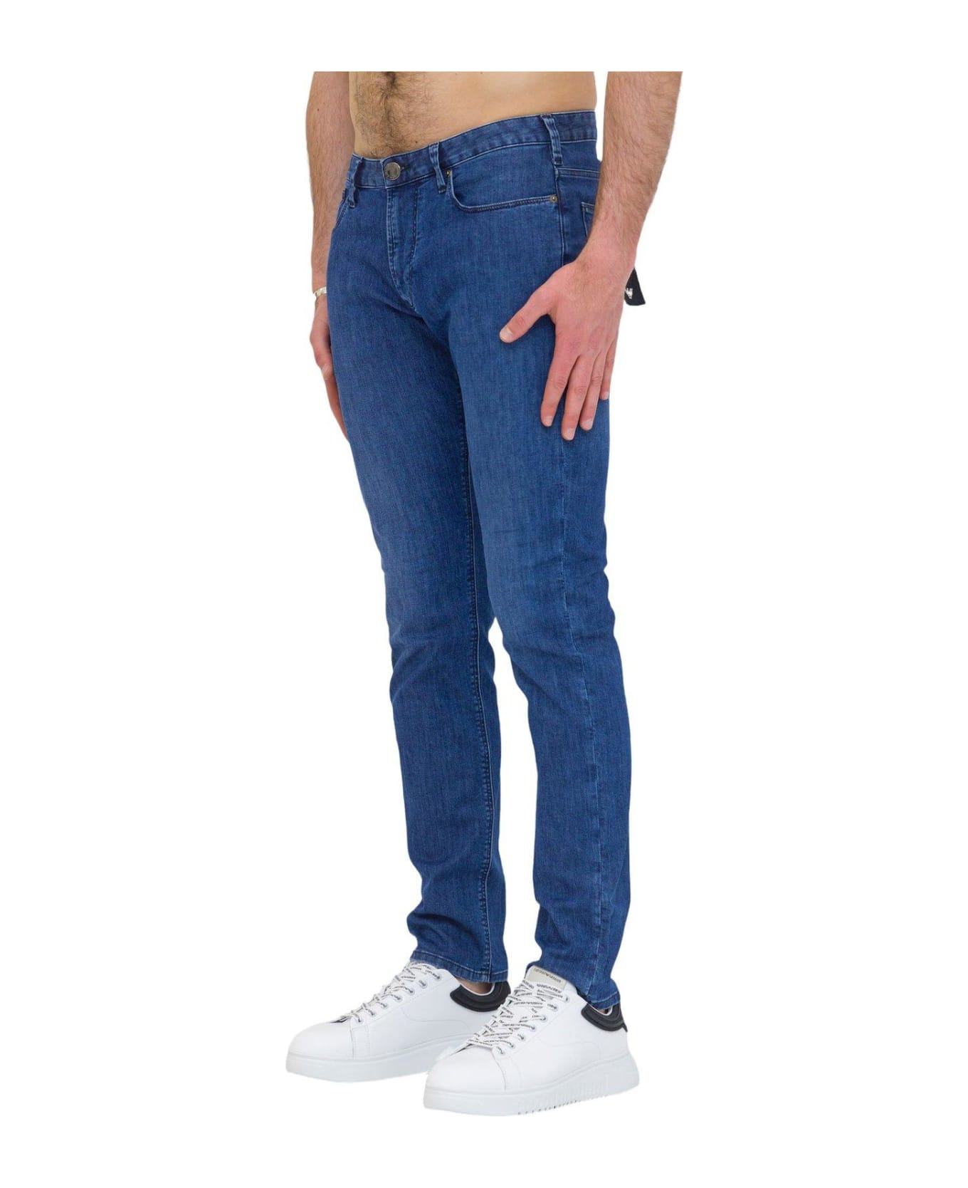 Emporio Armani Logo Embroidered Skinny Jeans - Blu