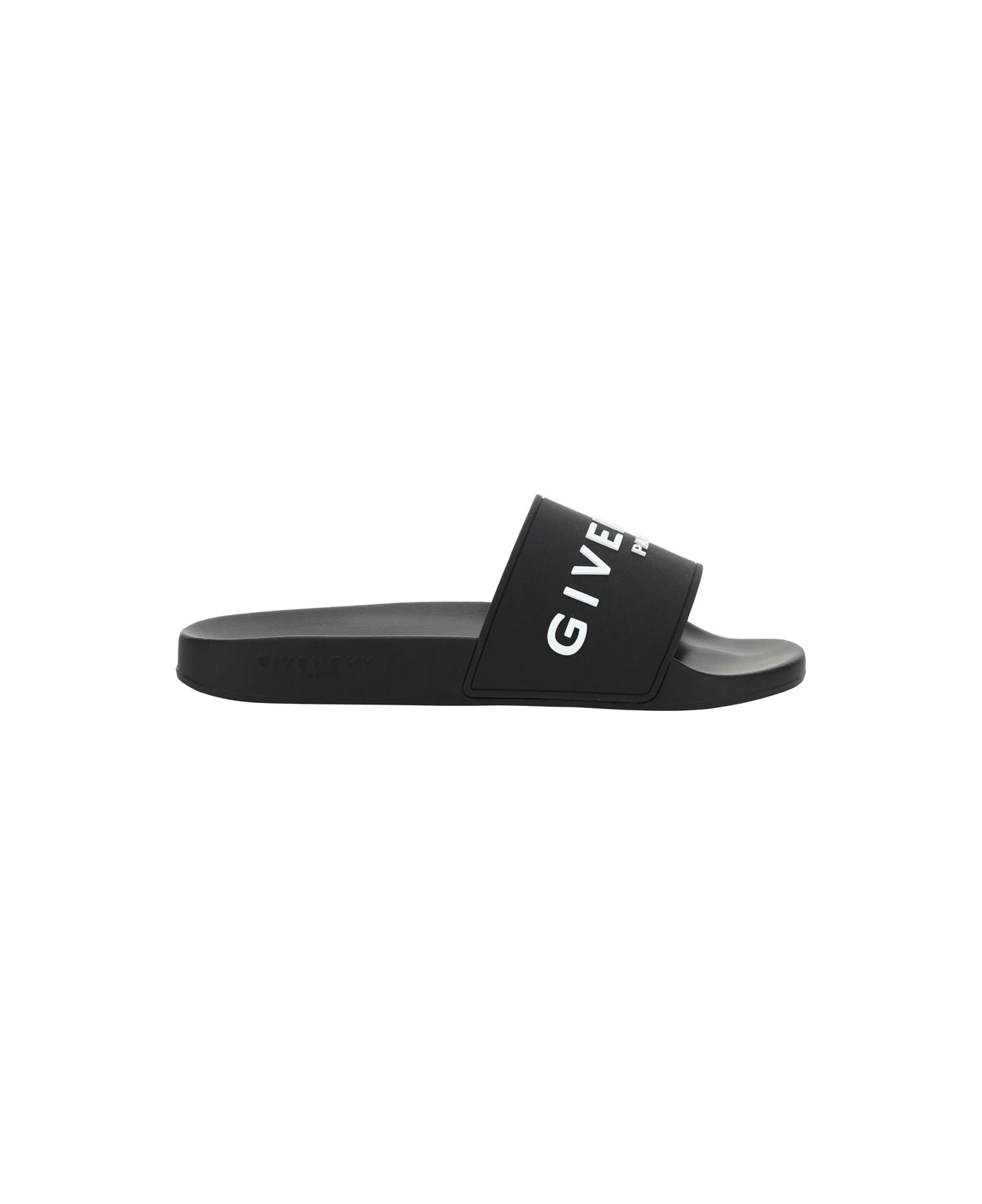 Givenchy Black Rubber Flat Sandal With Logo - Nero