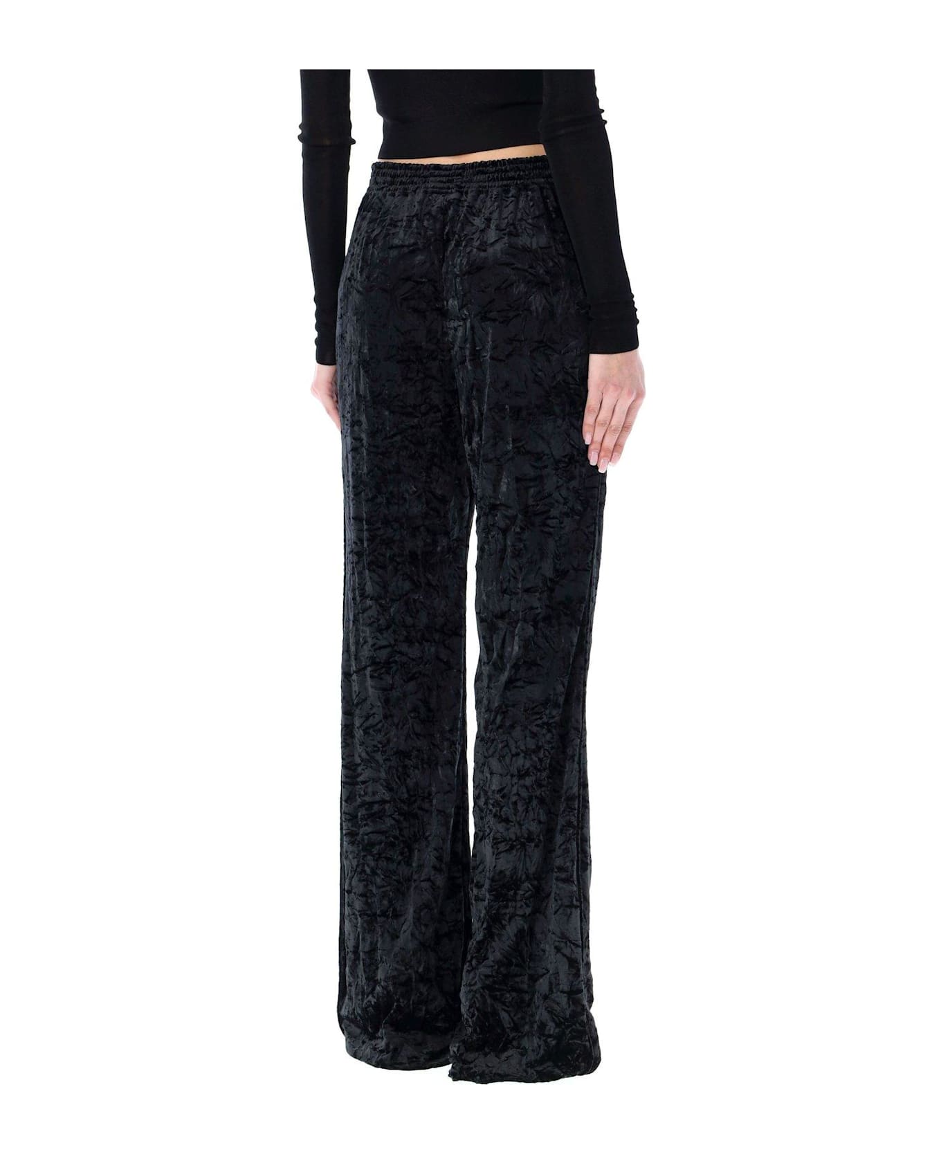 Saint Laurent Wide Leg Velvet Trousers - BLACK