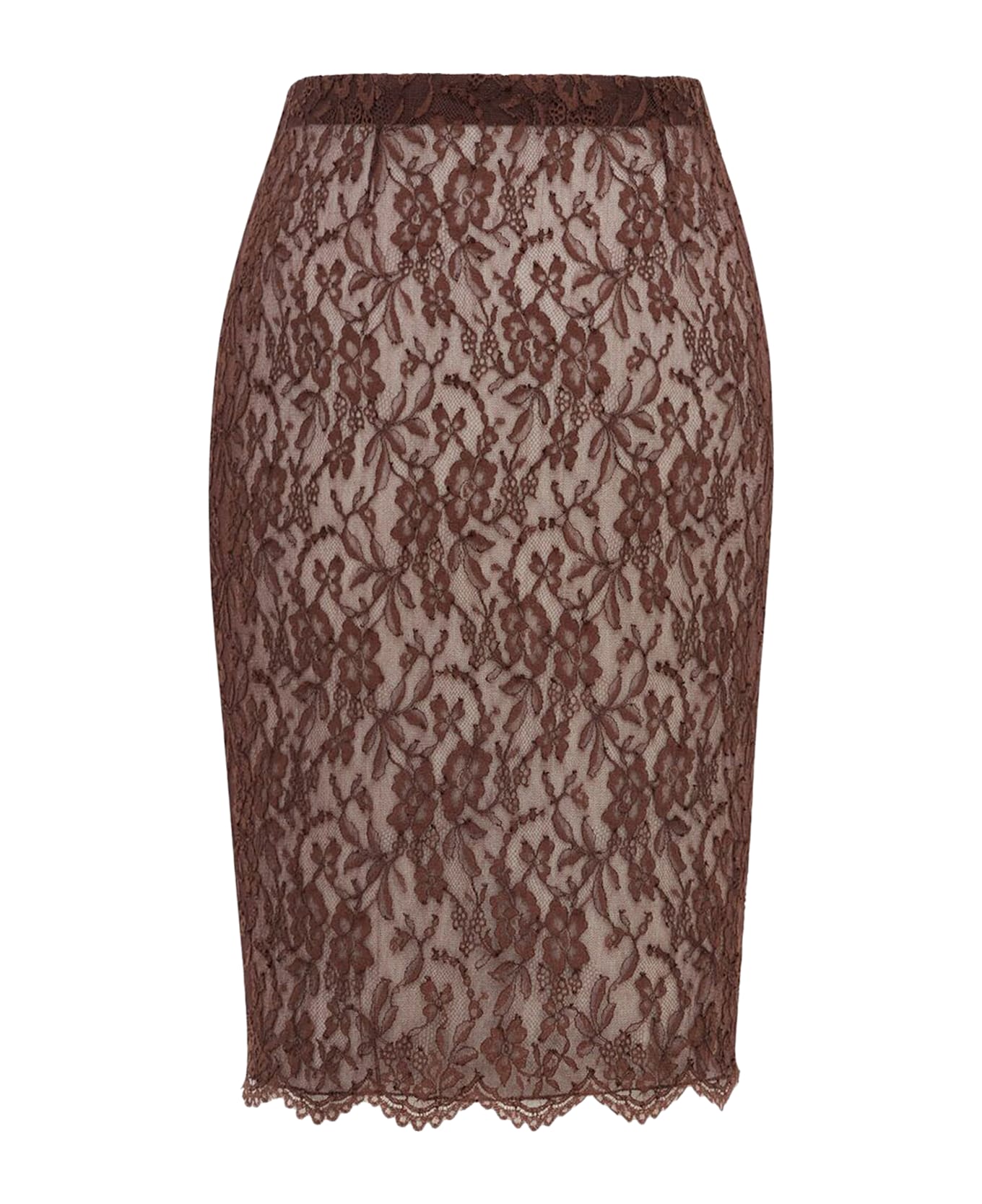 Saint Laurent Lace Pencil Skirt - Chocolat