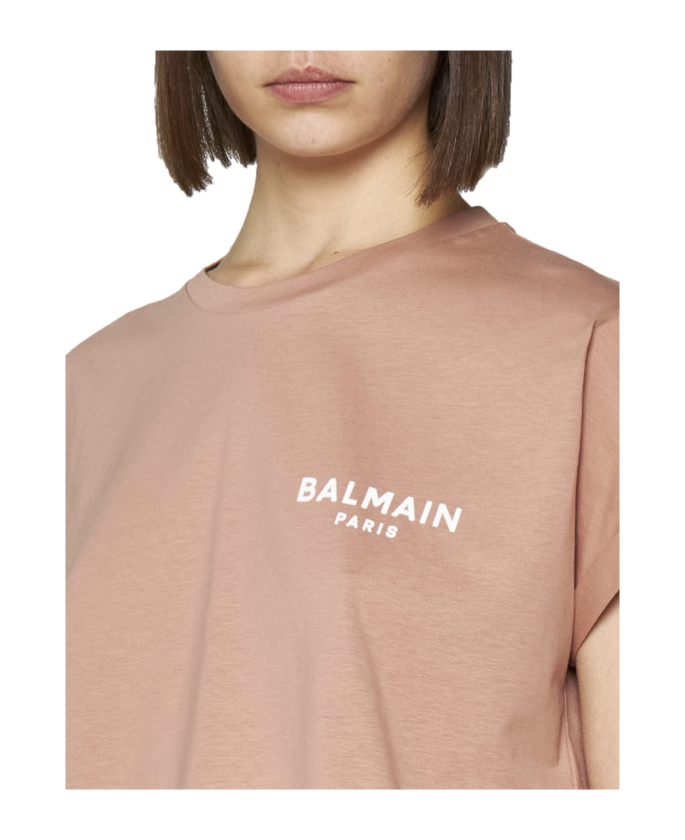 Balmain Contrasting Logo Cropped T-shirt - Gib Nude Fonce Naturel