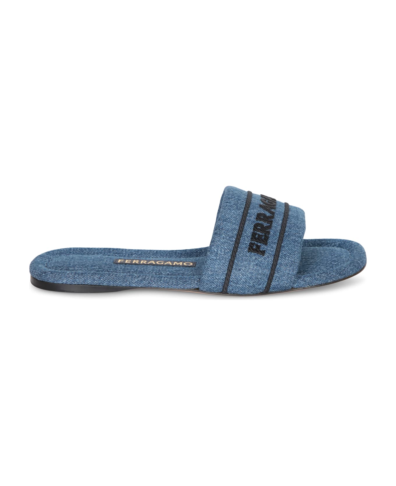 Ferragamo Slide Hotel Denim Black Sandals - Blue