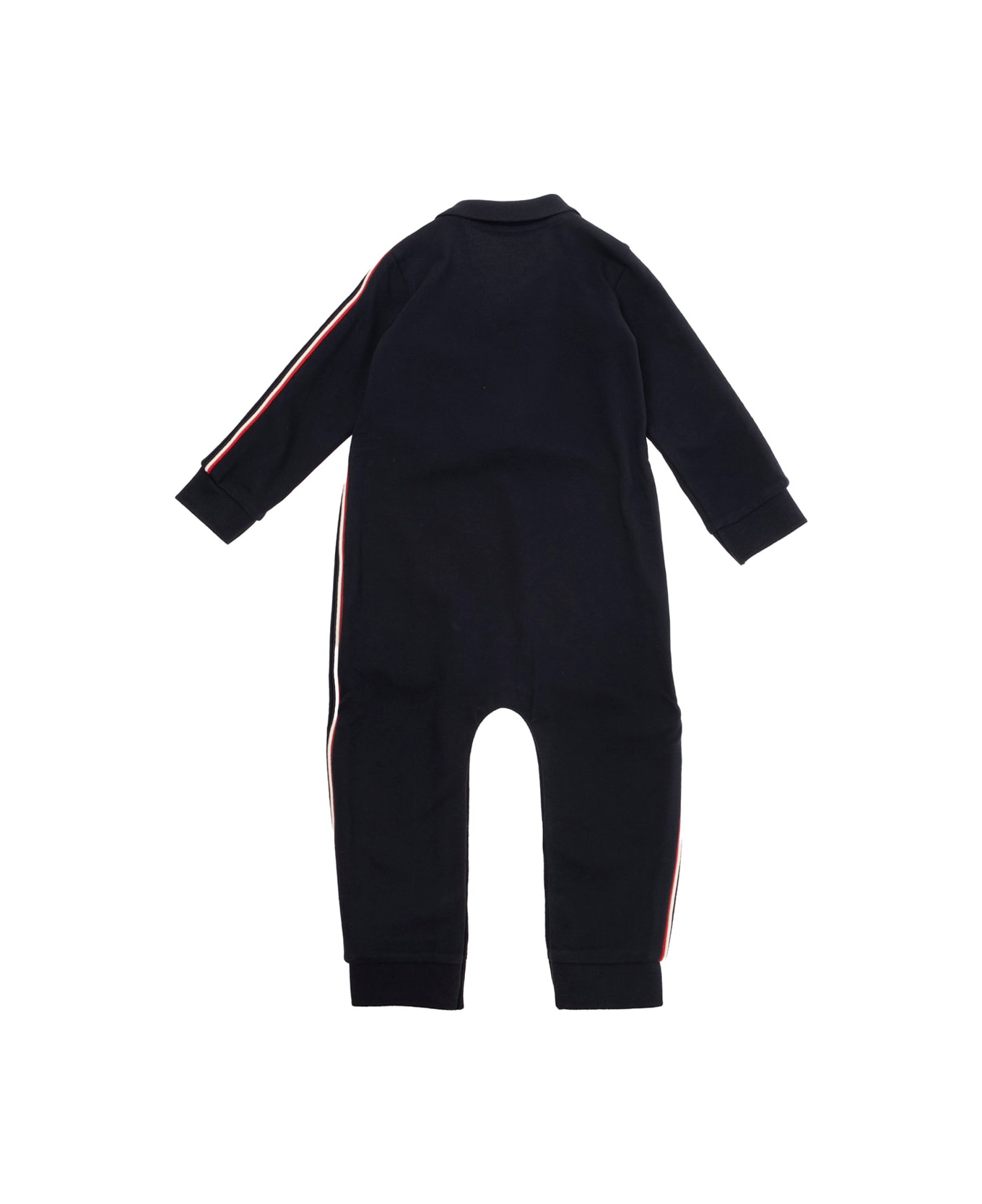 Moncler Black Romper With Logo Patch In Stretch Cotton Baby - Blu