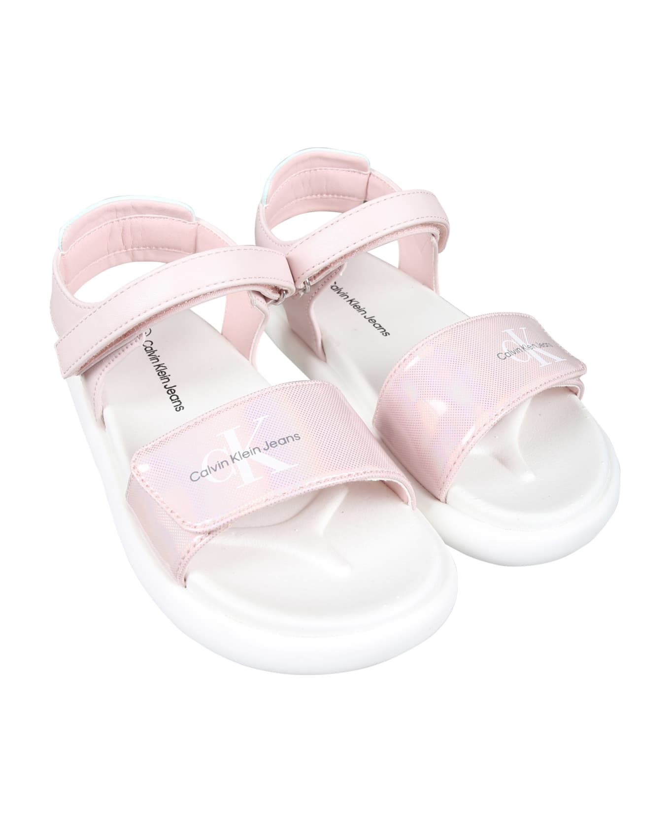 Calvin Klein Pink Sandals For Girl With Logo - Pink シューズ