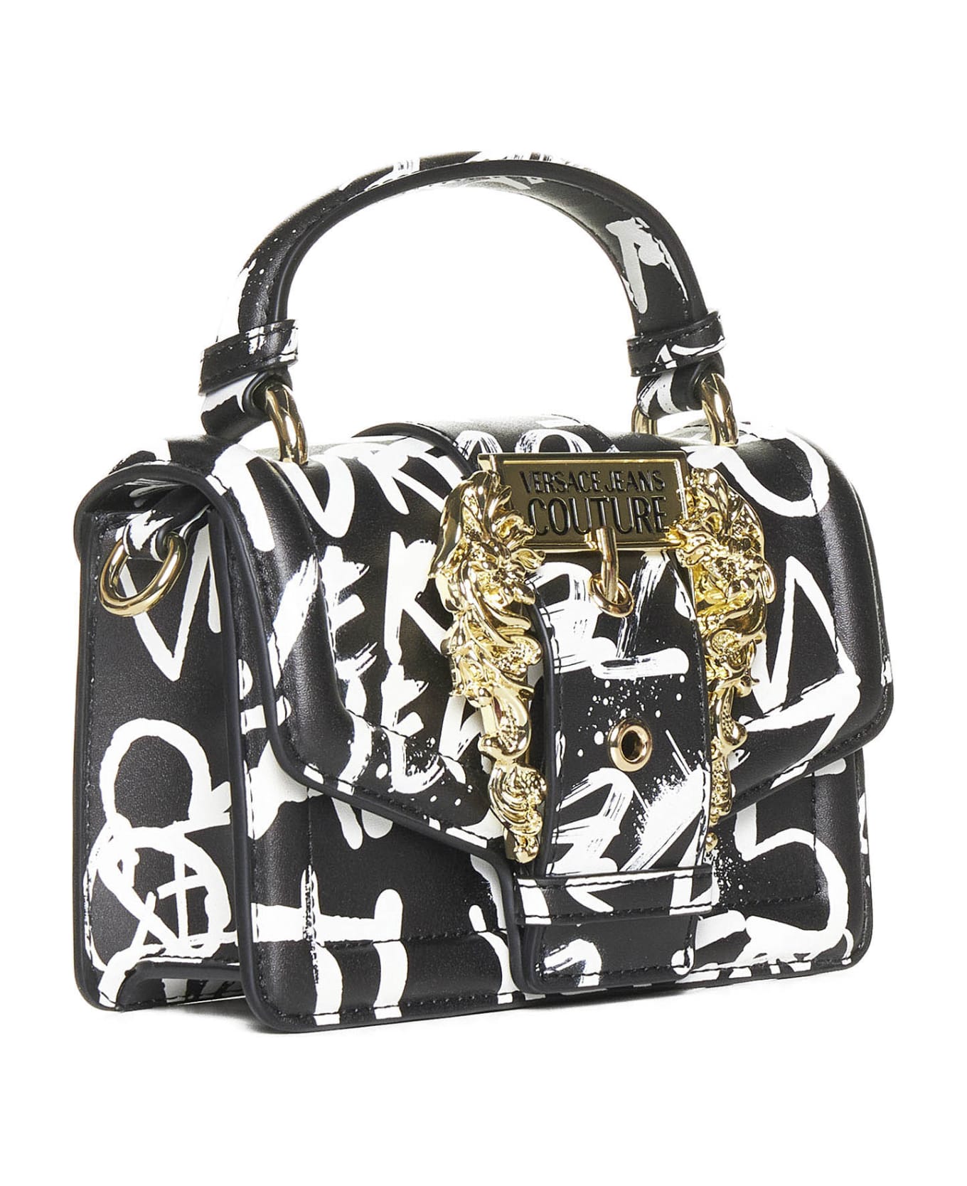 Versace Jeans Couture Logo Graffiti Handbag - Black white トートバッグ