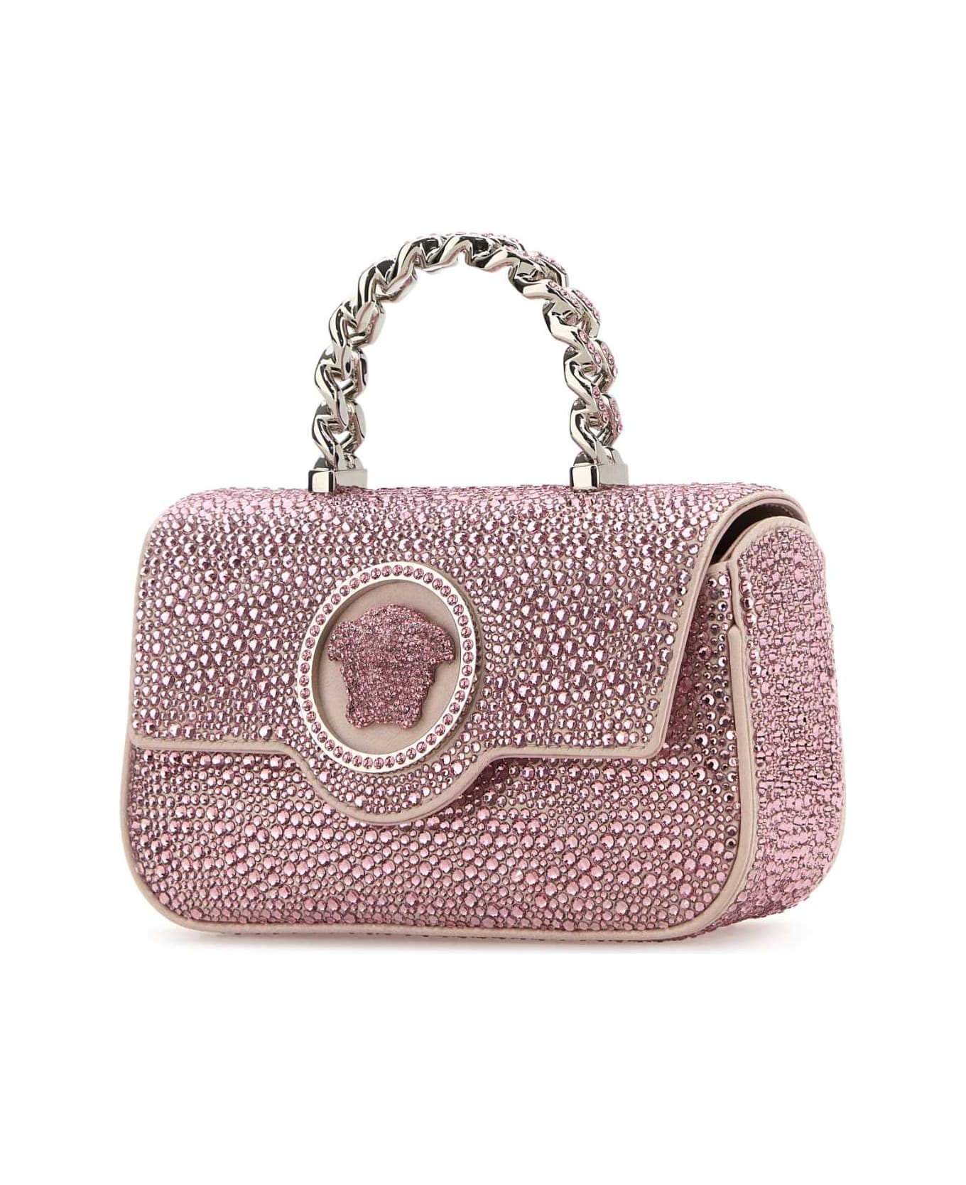 Versace Embellished Satin La Medusa Handbag - POWDERBLUSHPALLADIUM
