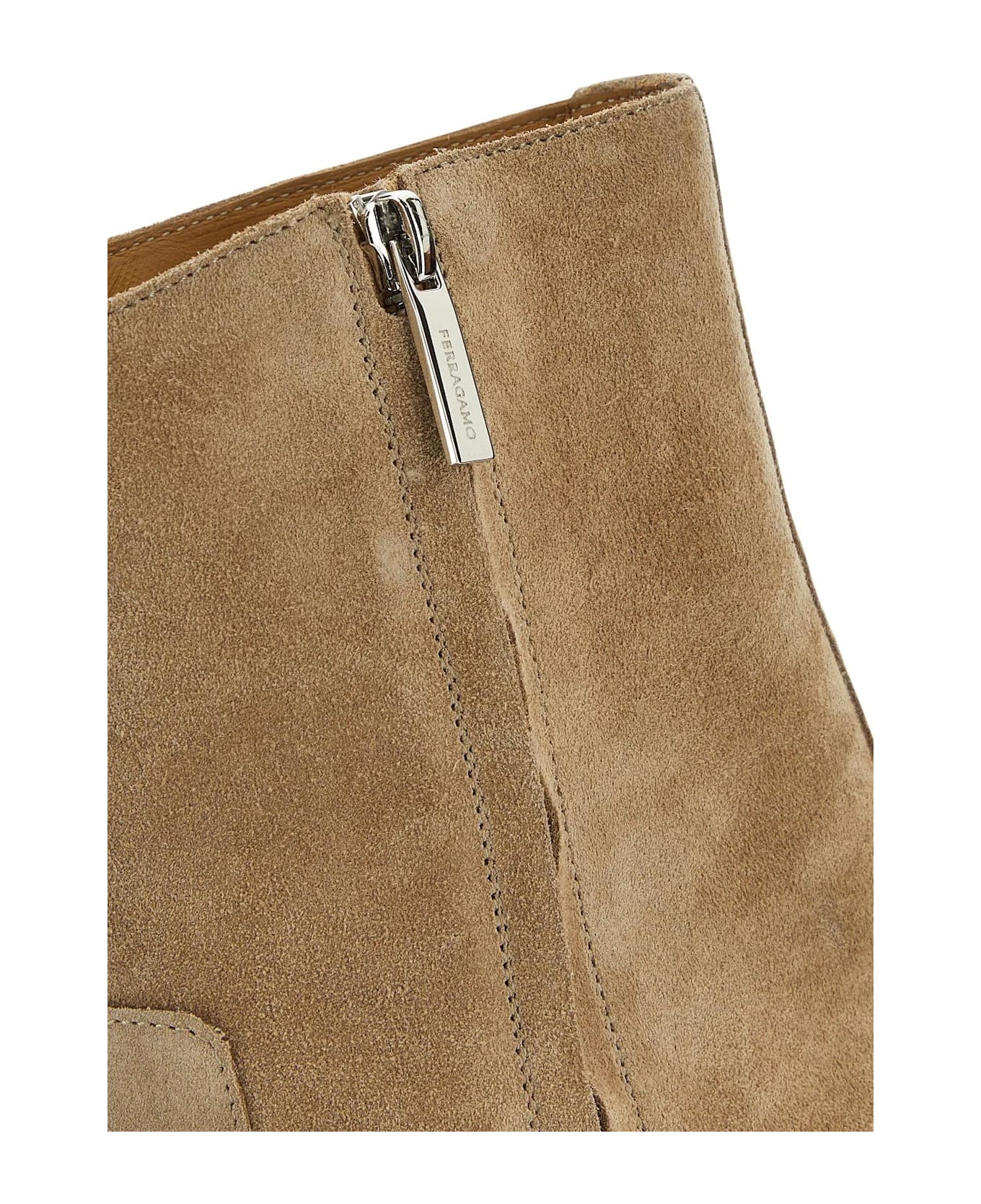Ferragamo Cappuccino Suede Gerald Ankle Boots - BEIGE