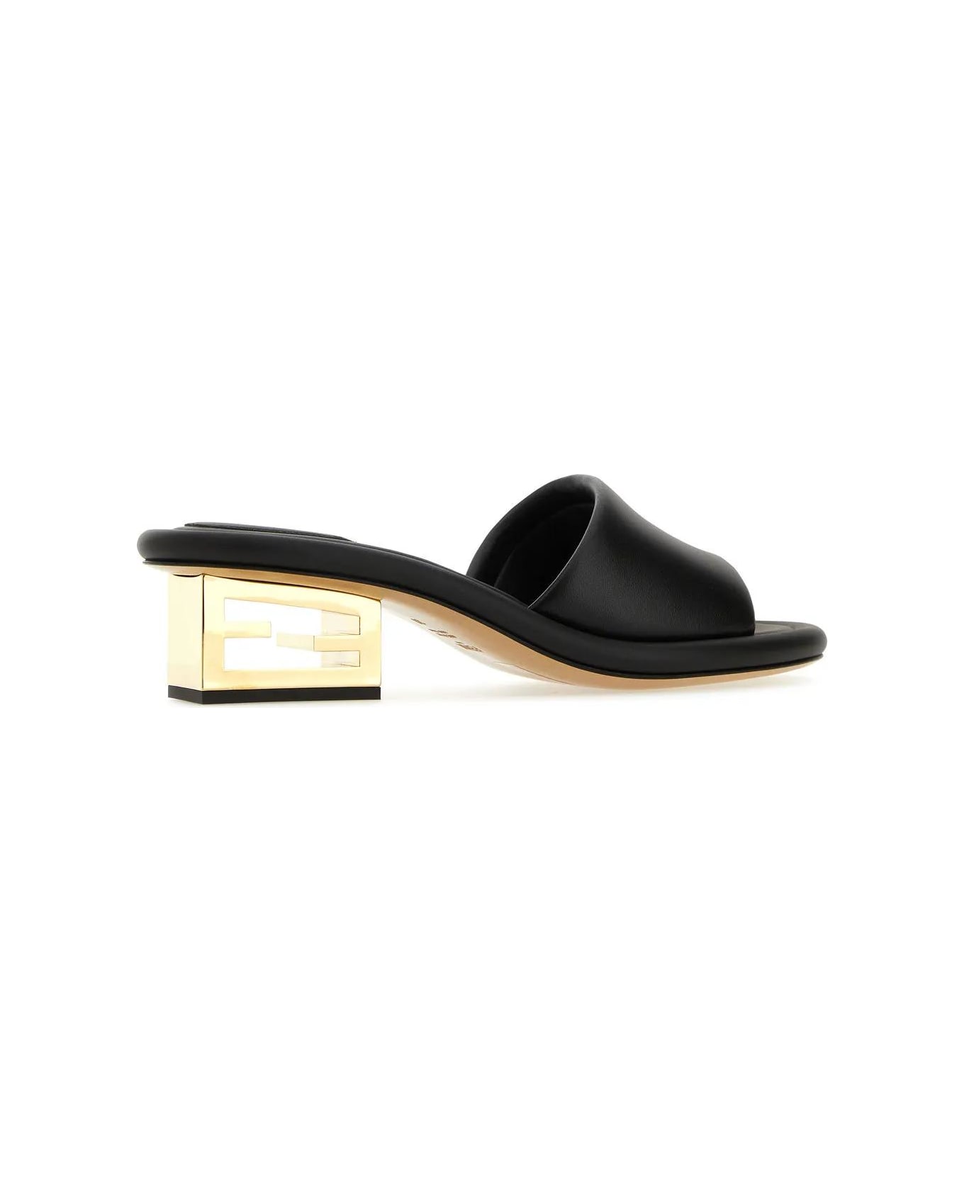 FENDI MEDIUM-HEELED 55 MM MULE IN BLACK LAMBSKIN WITH GOLD HARDWARE main image 0