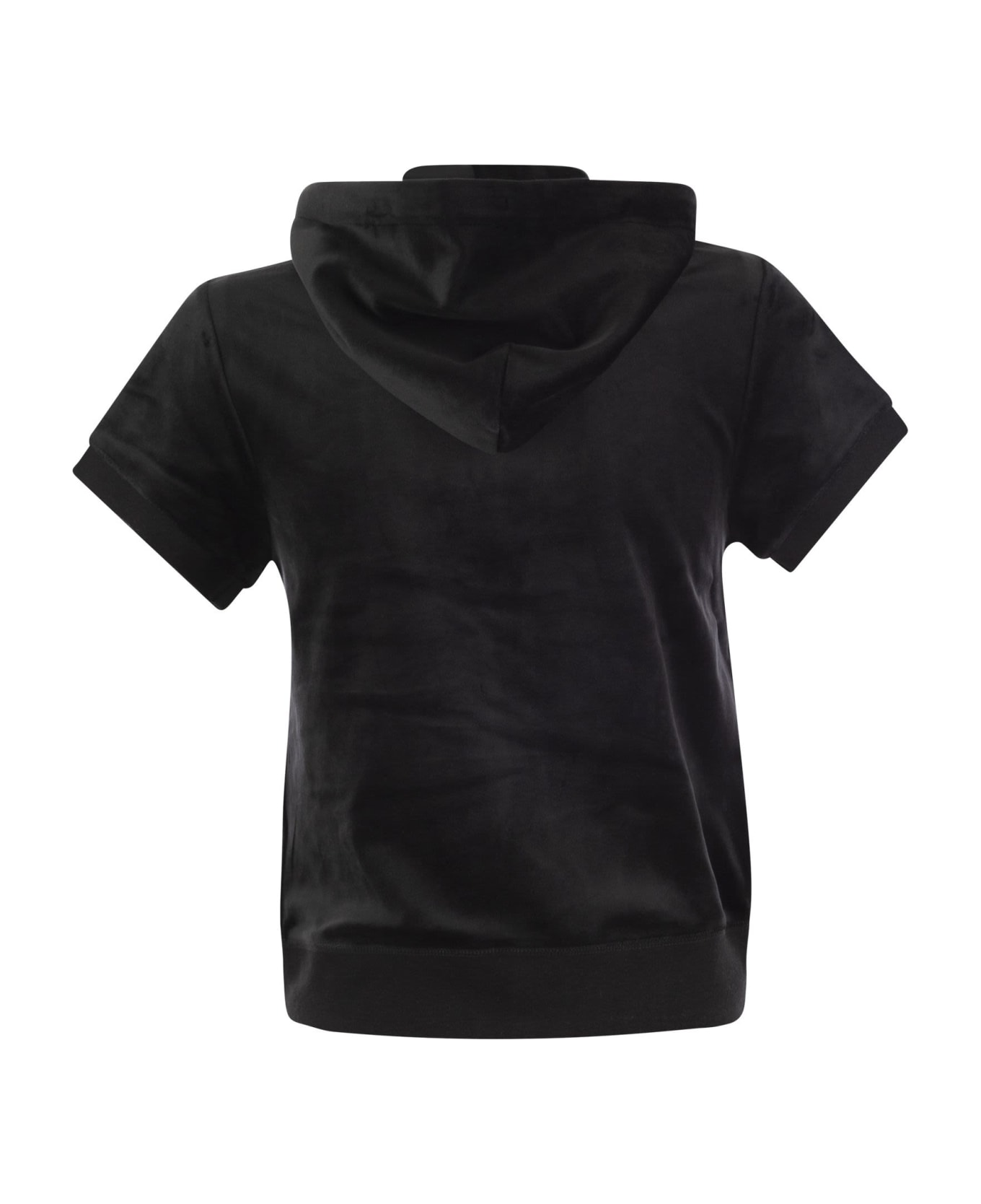 Juicy Couture Short-sleeved Velvet Hoodie - Black ニットウェア