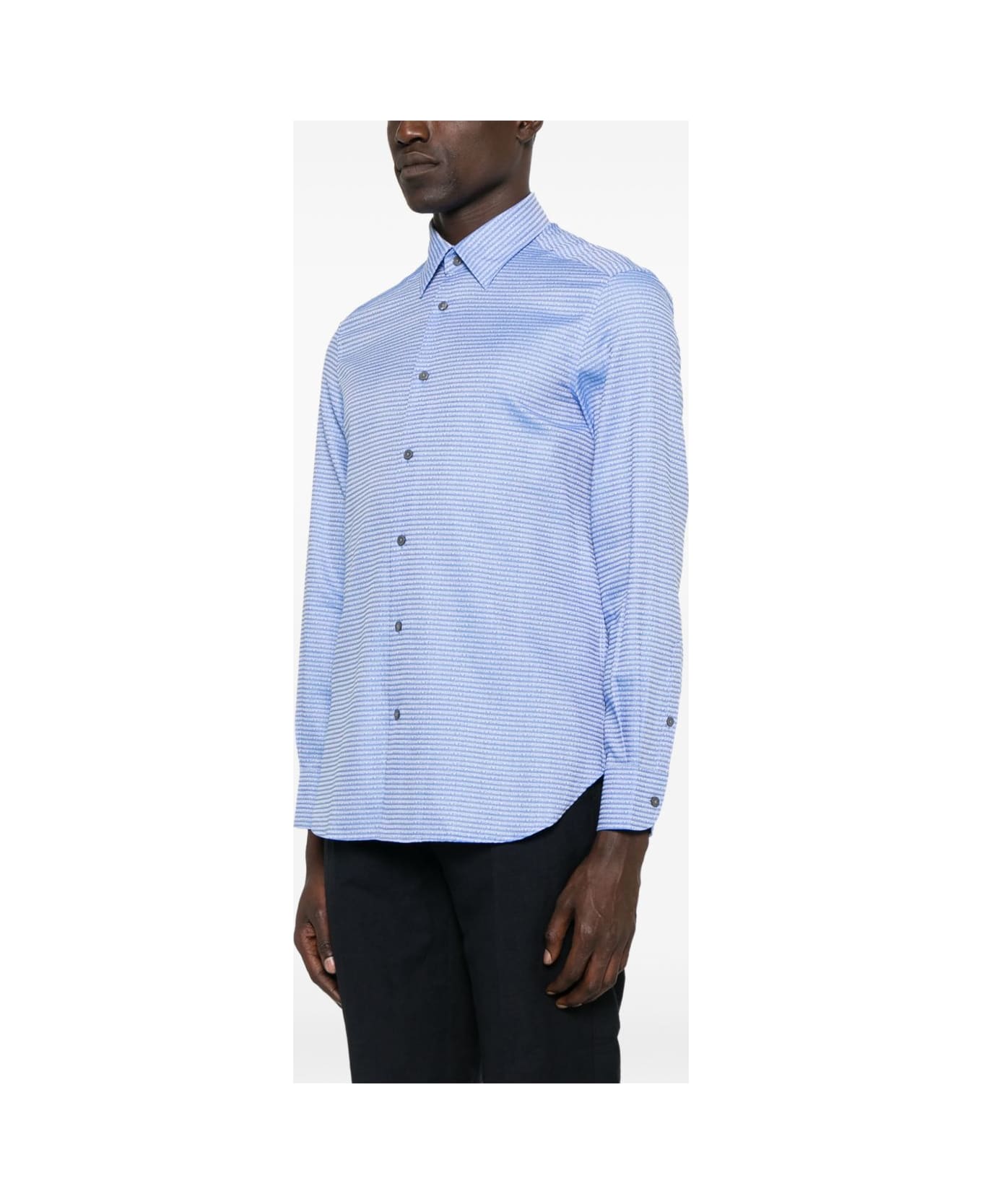 Emporio Armani Allover Logo Cotton Shirt - Clear Blue
