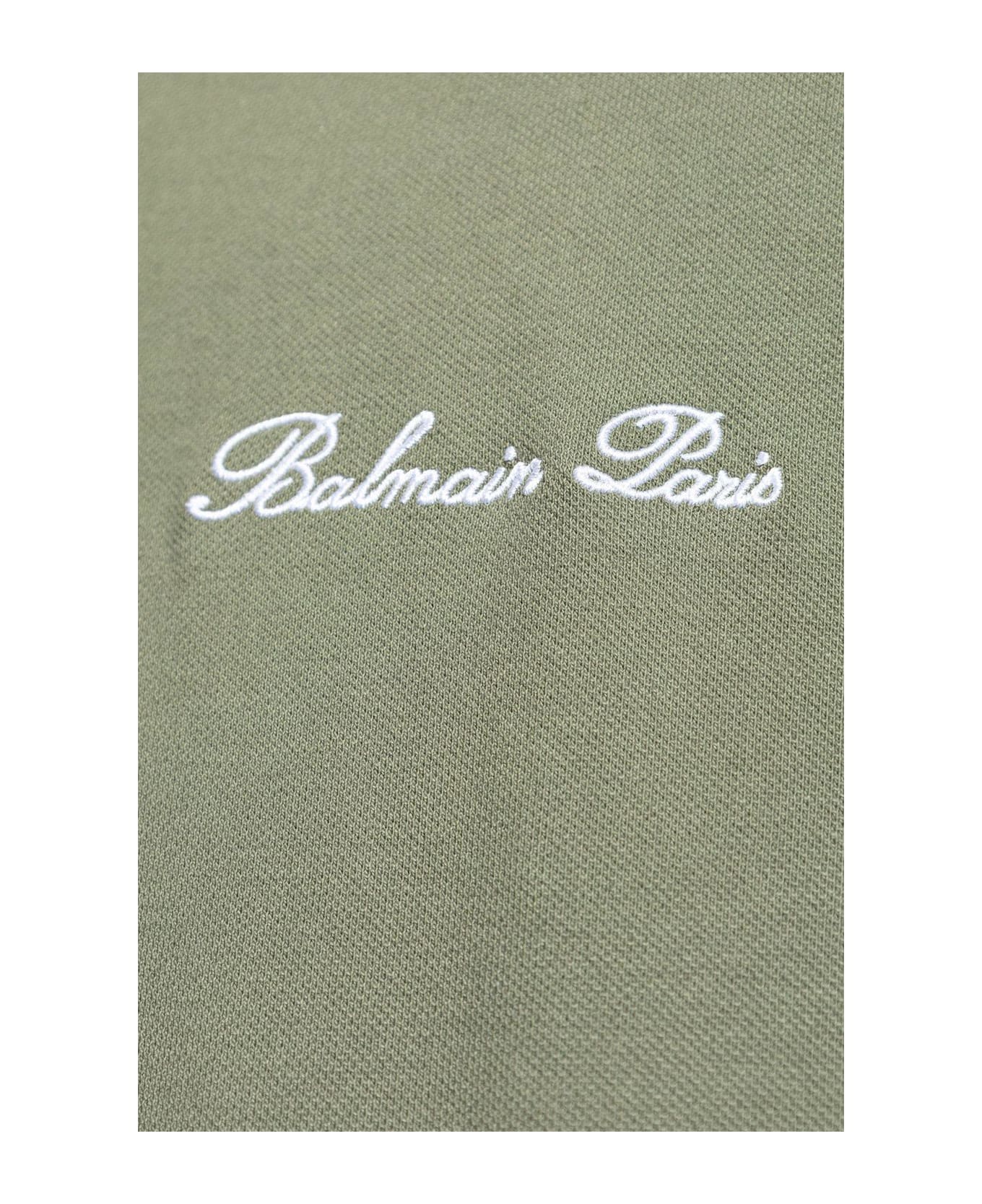 Balmain Logo Embroidered Short-sleeved Polo Shirt - Kaki