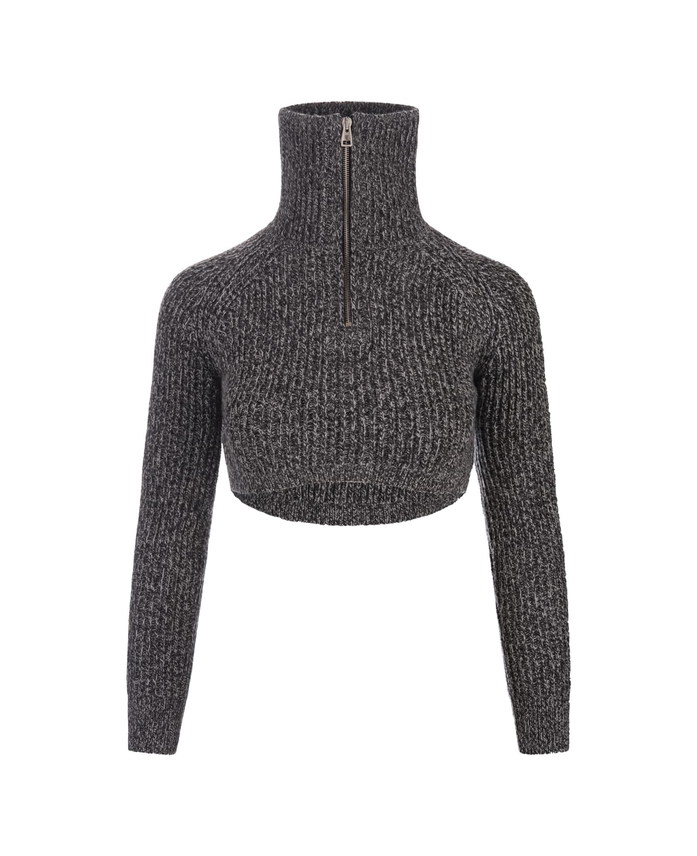 Ermanno Scervino Melange Grey Crop Sweater With Zip - Grey