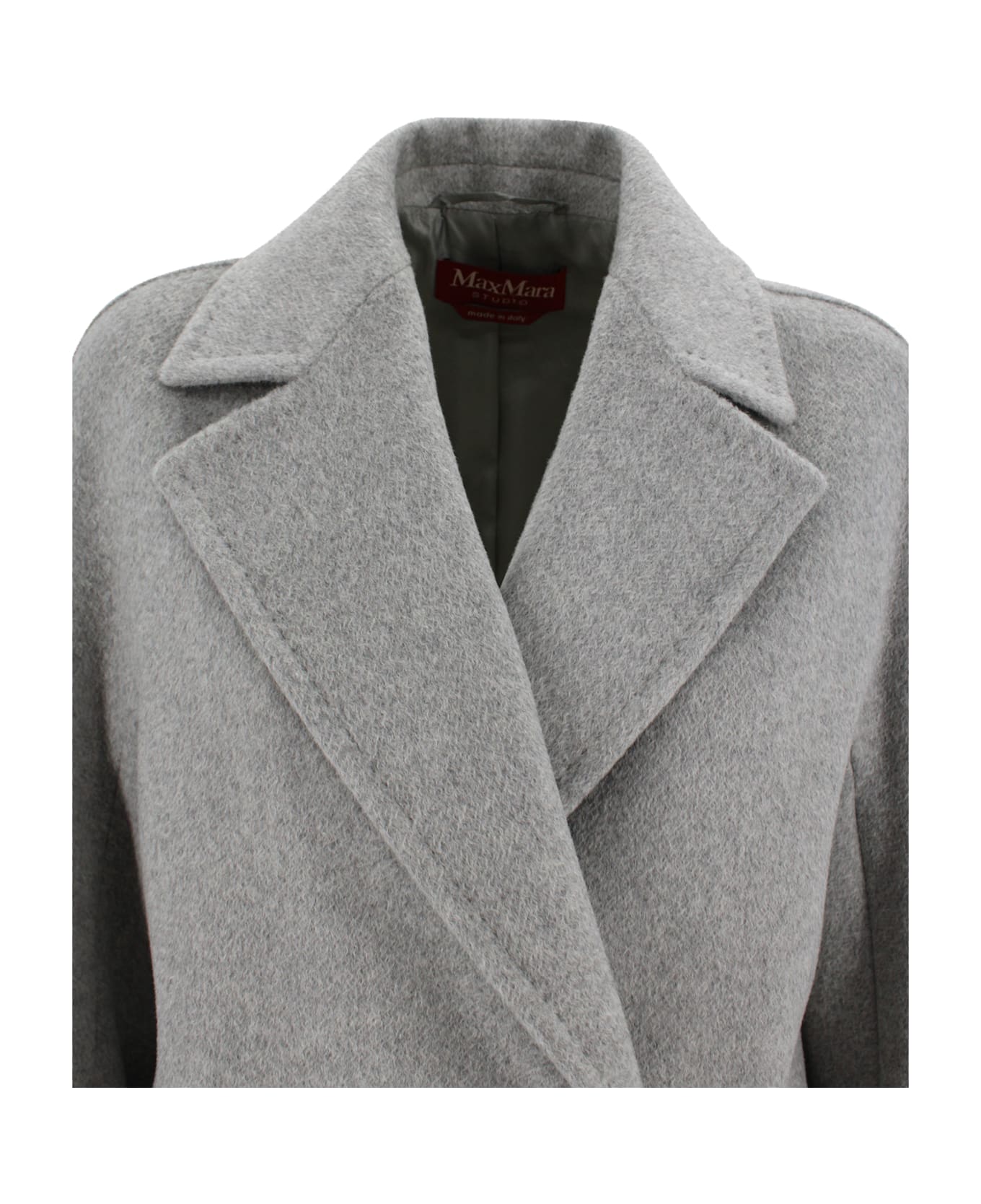 Max Mara Studio Double-breasted Coat In Cashmere, Alpaca And Wool - Light Grey