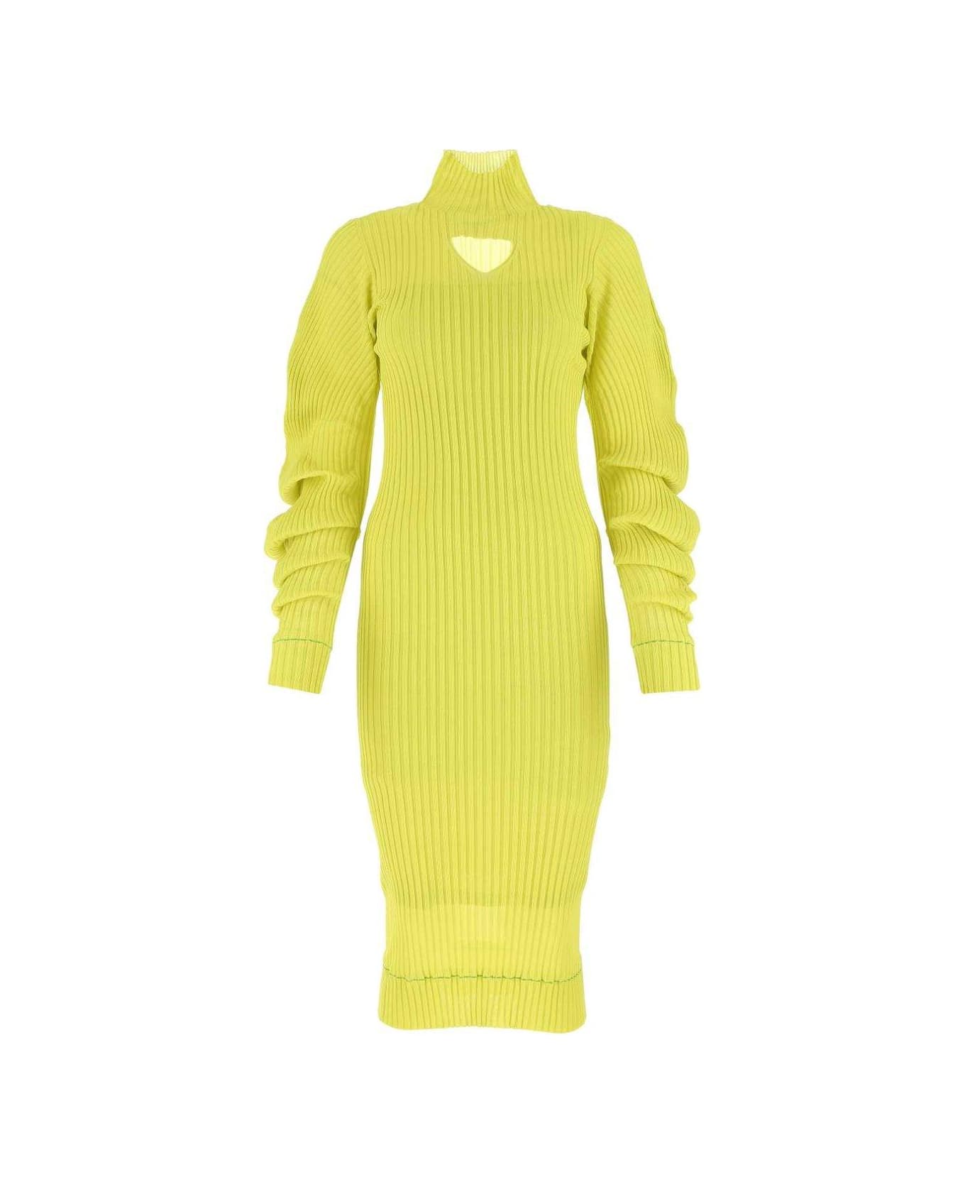 Bottega Veneta Turtleneck Cut-out Rib-knit Dress - GREEN ワンピース＆ドレス