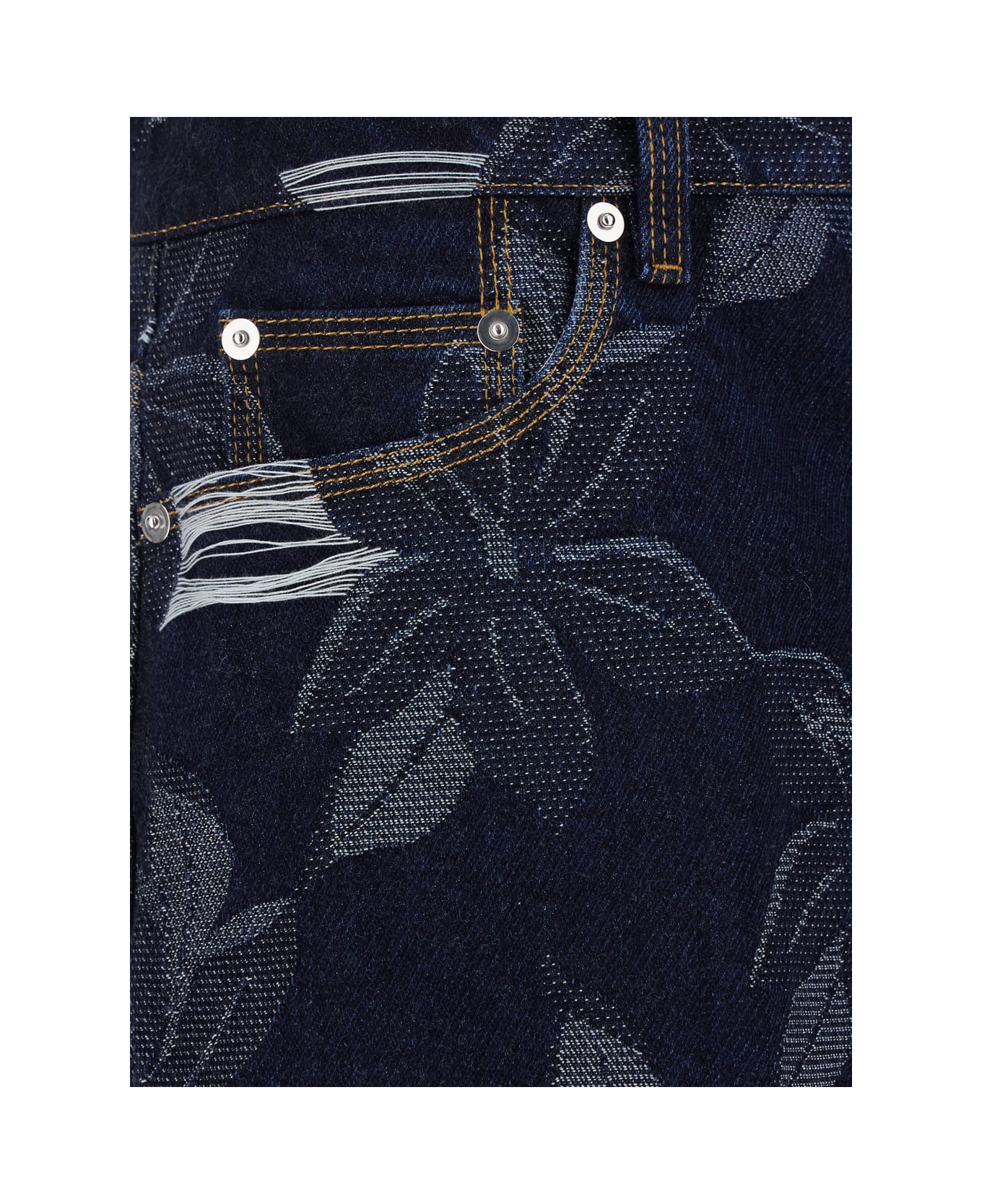 Gucci Blue Bermuda Shorts With All-over Floral Embroidery And Logo Patch On The Back In Denim Man - Blu