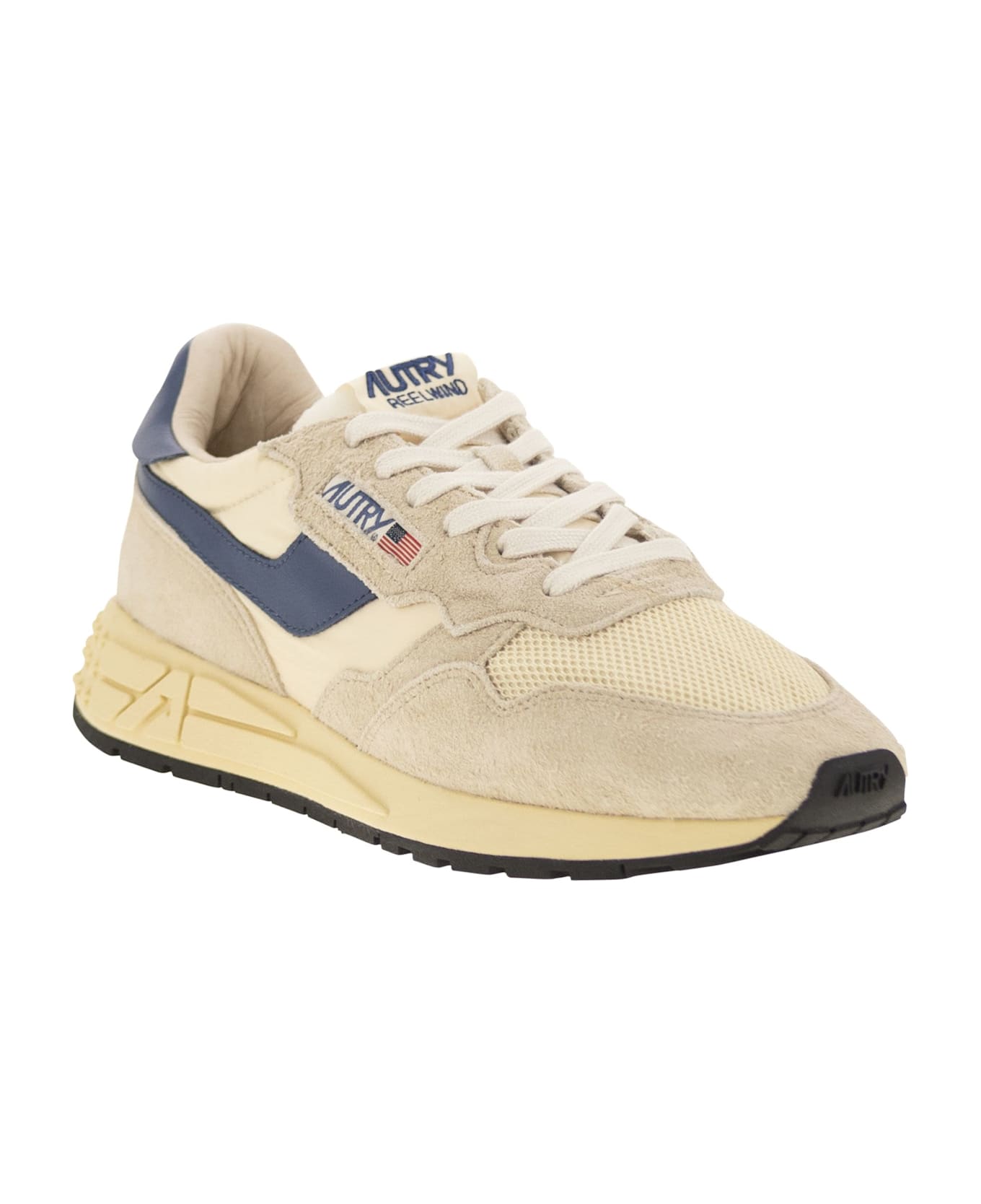 Autry Reelwind - Suede And Technical Textile Trainer - Beige/blue