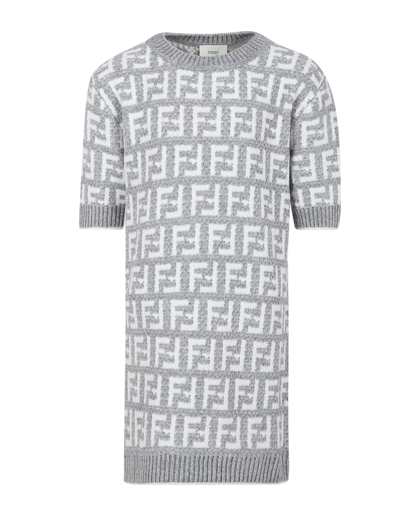 Fendi Grey Dress With Logo For Girl - Grey