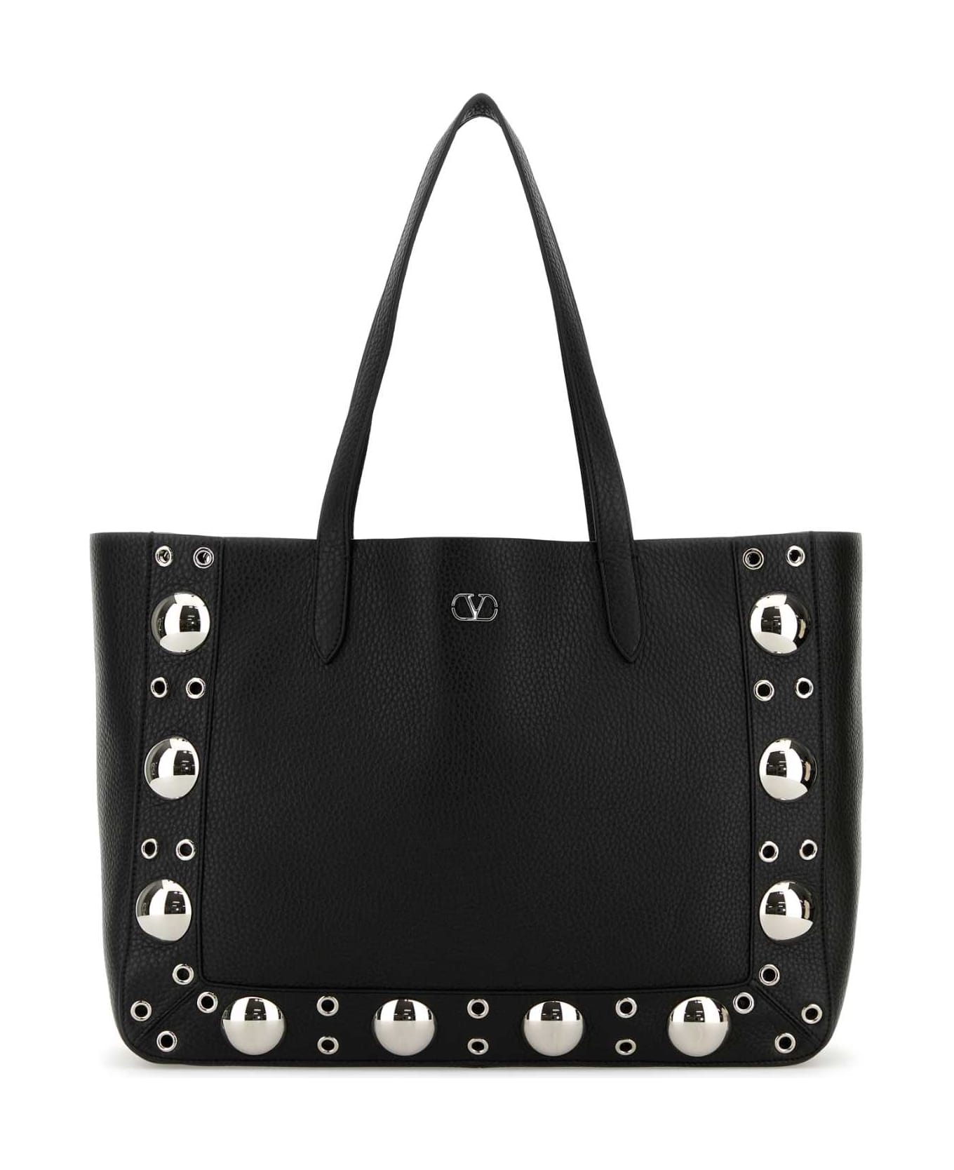 Valentino Garavani Black Leather Vlogo Signature Shopping Bag - NERO