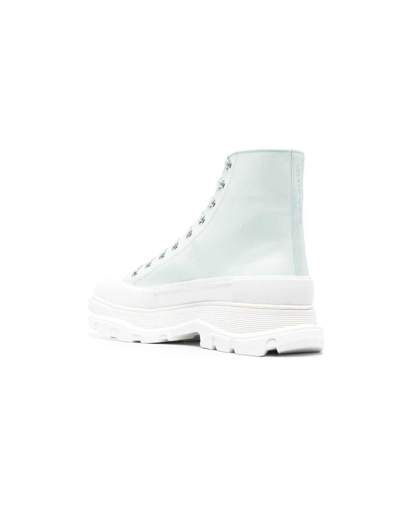 Alexander McQueen White Tread Slick Boots With Mint Green Shade - Bianco