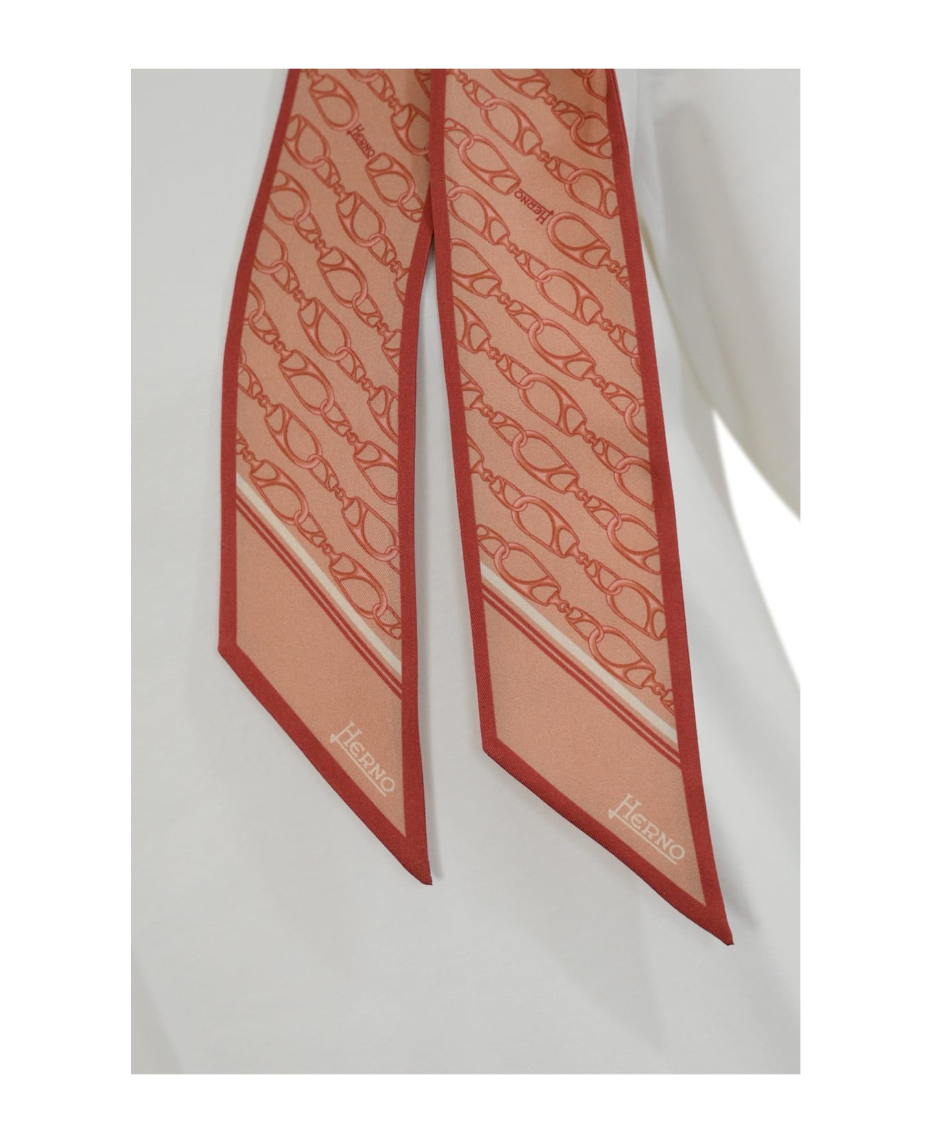 Herno Cotton T-shirt With Silk Scarf - Bianco/rosa