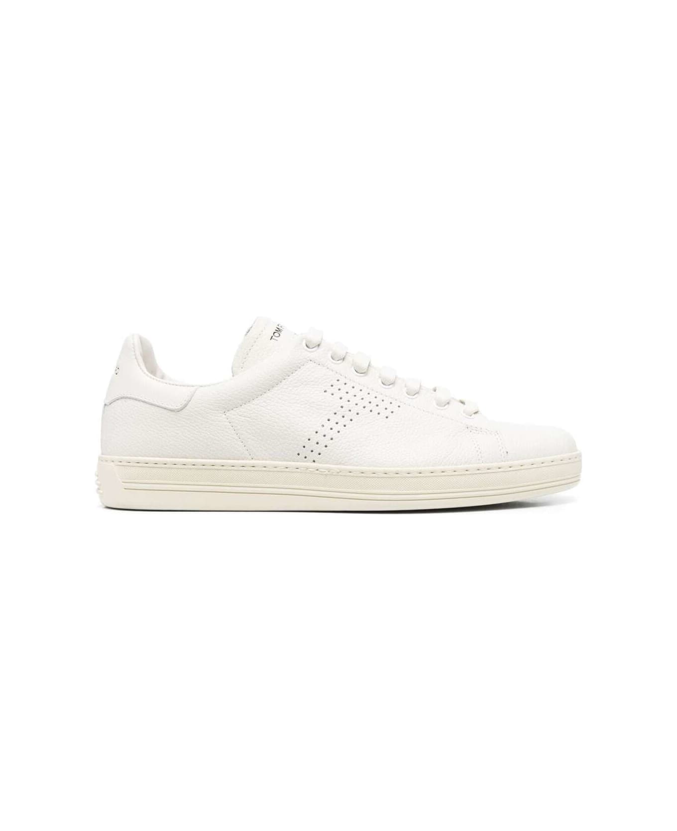 Tom Ford 'warwick' White Low-top Sneakers With Perforated T And Embossed Logo On Heel Tab In Leather Man - White