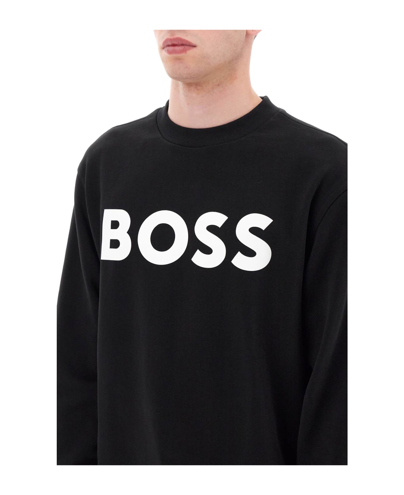 Hugo Boss Crew-neck Sweatshirt With Logo Print - BLACK