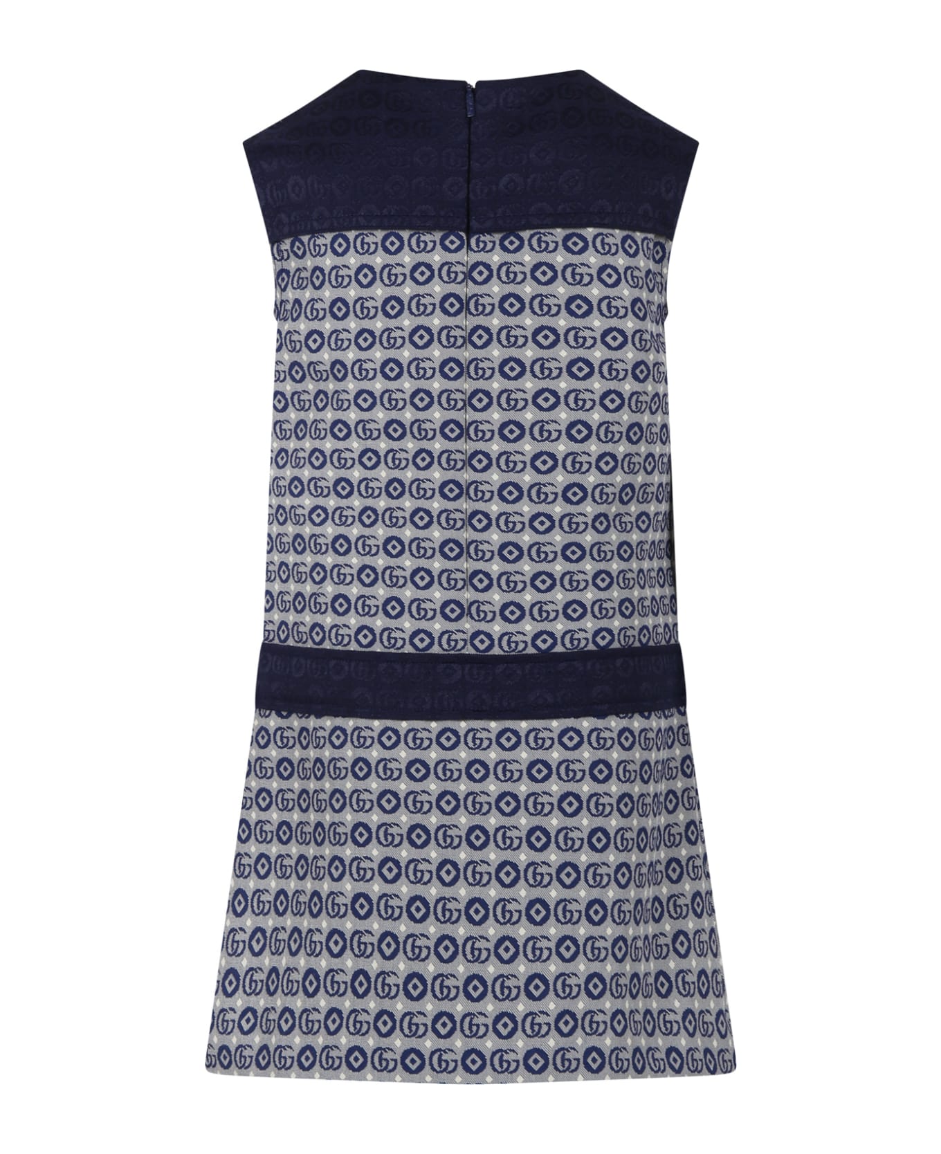 Gucci Blue Dress For Girl With Geometric Pattern And Double G - Blue