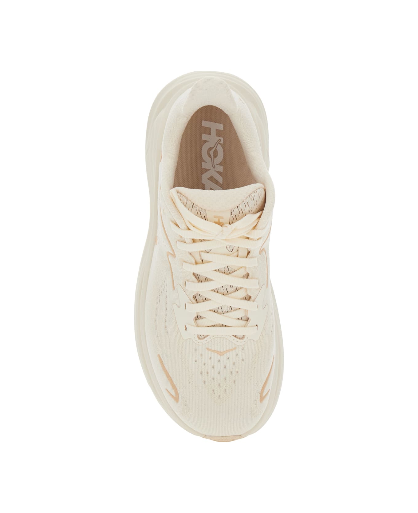 Hoka 'clifton 10' White Low Top Sneakers With Oversize Sole And Logo Lettering On The Side In Tehc Fabric Unisex - Beige