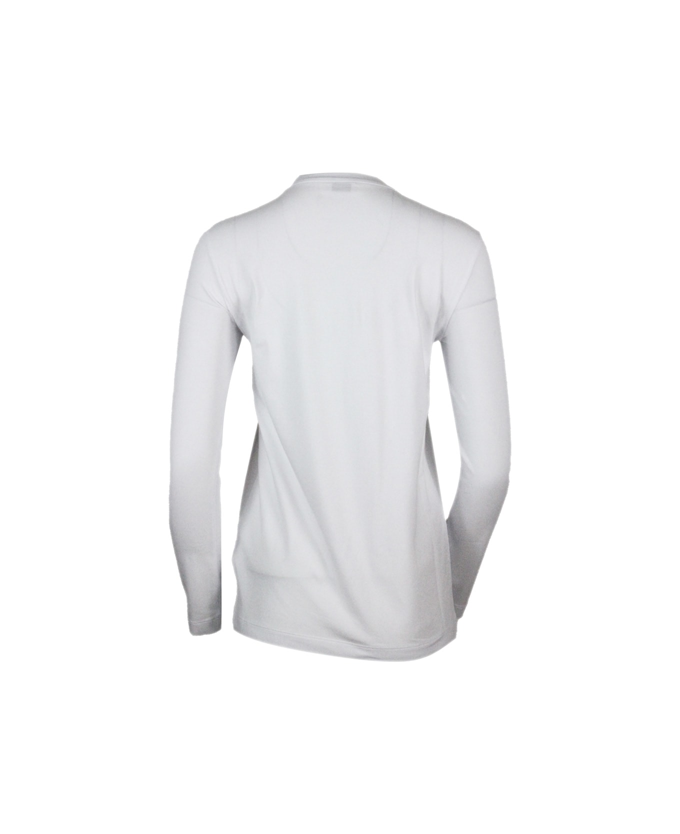 Brunello Cucinelli Long-sleeved Round-neck Stretch Cotton Jersey T-shirt - White