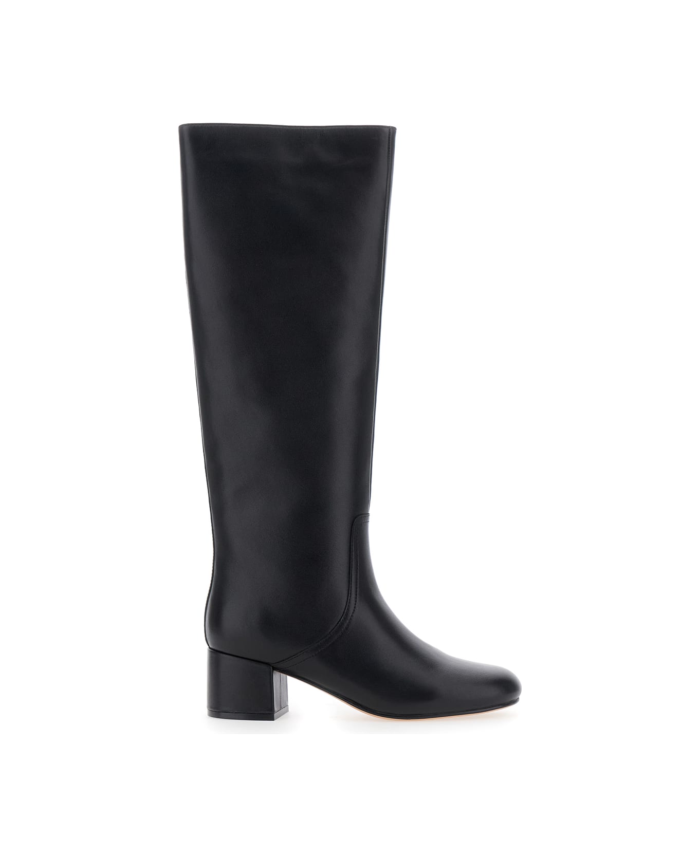 TwinSet Black Knee High Boots With Round Toe In Leather Woman - Black