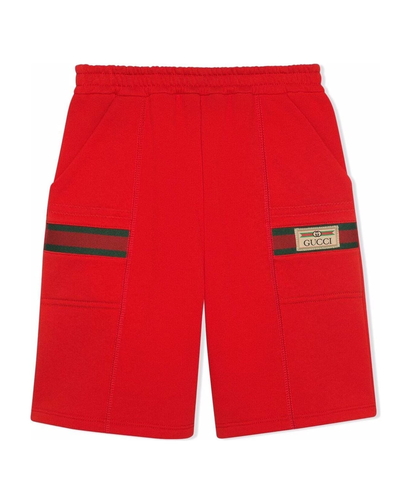 Gucci Red Felted Cotton Jersey Shorts - Rosso
