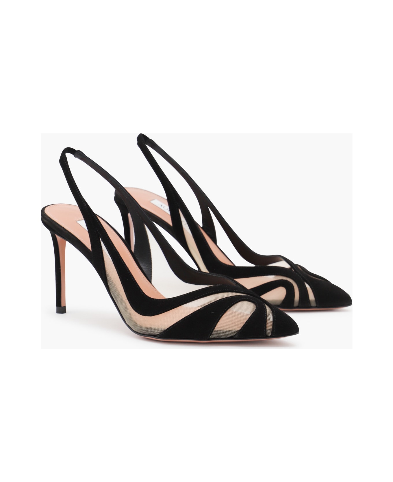 Aquazzura Black Leather Lune Sling 85 Pumps - Black