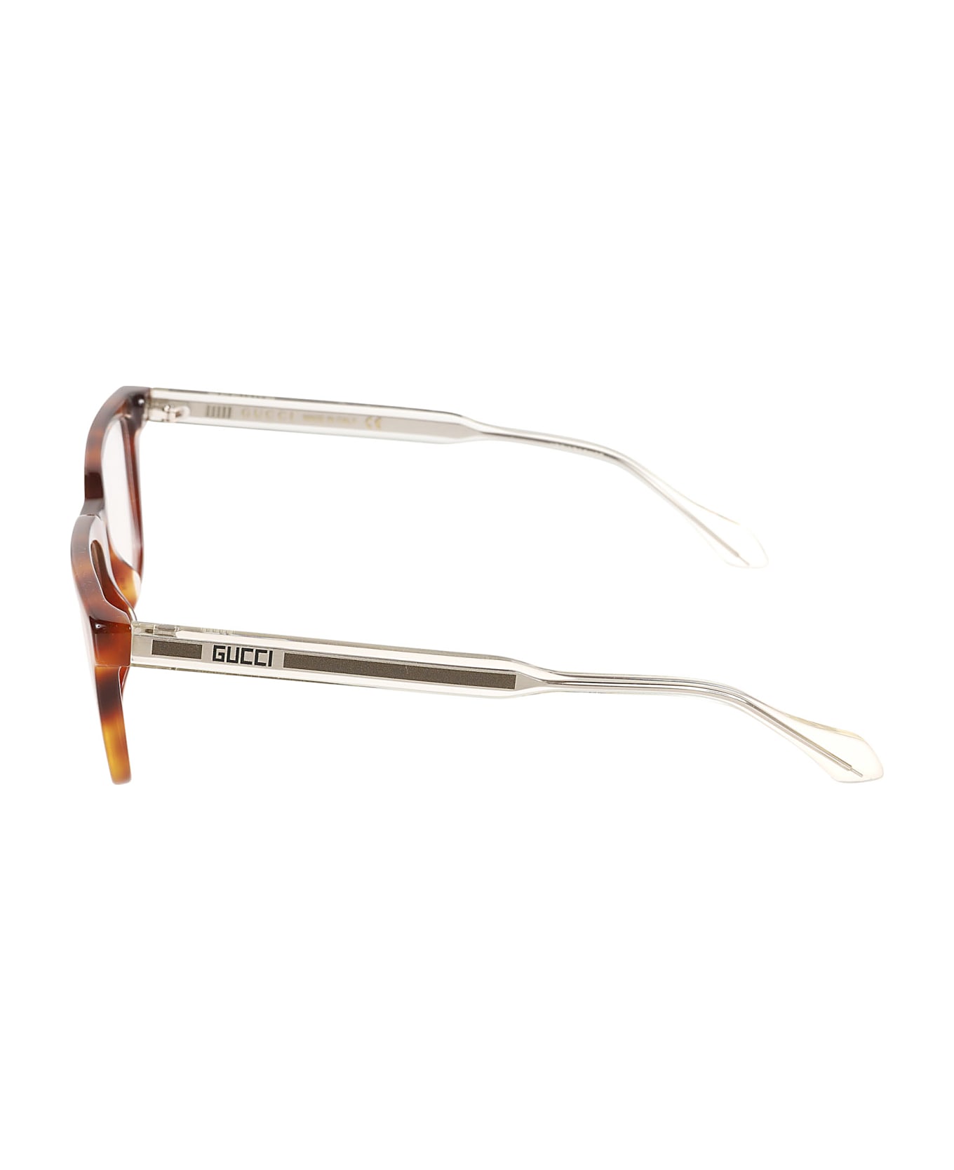 Gucci Eyewear Rectangular Frame Flame Effect Glasses - 002 havana crystal transp