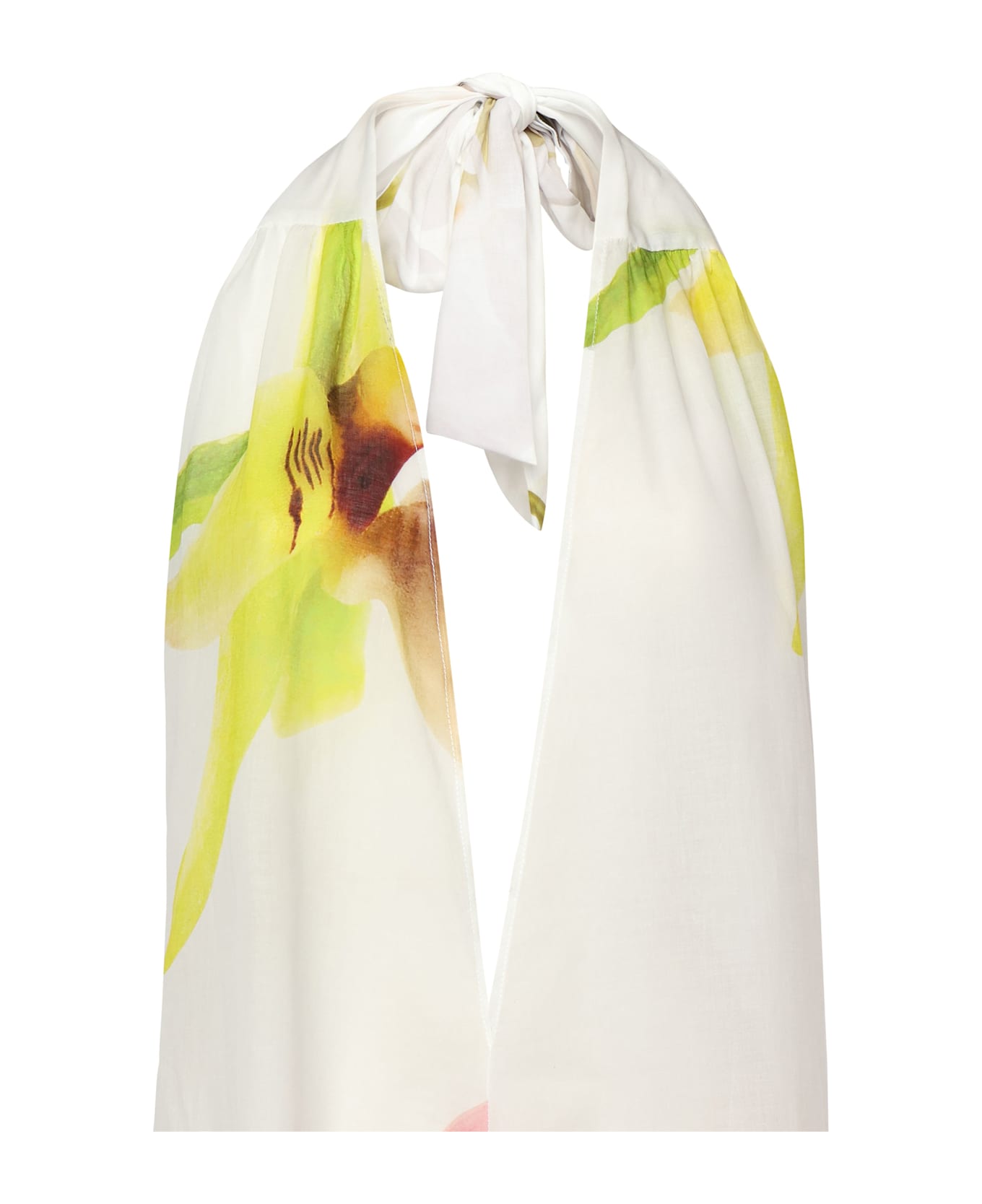 Genny Long Dress With Orchid Print - White