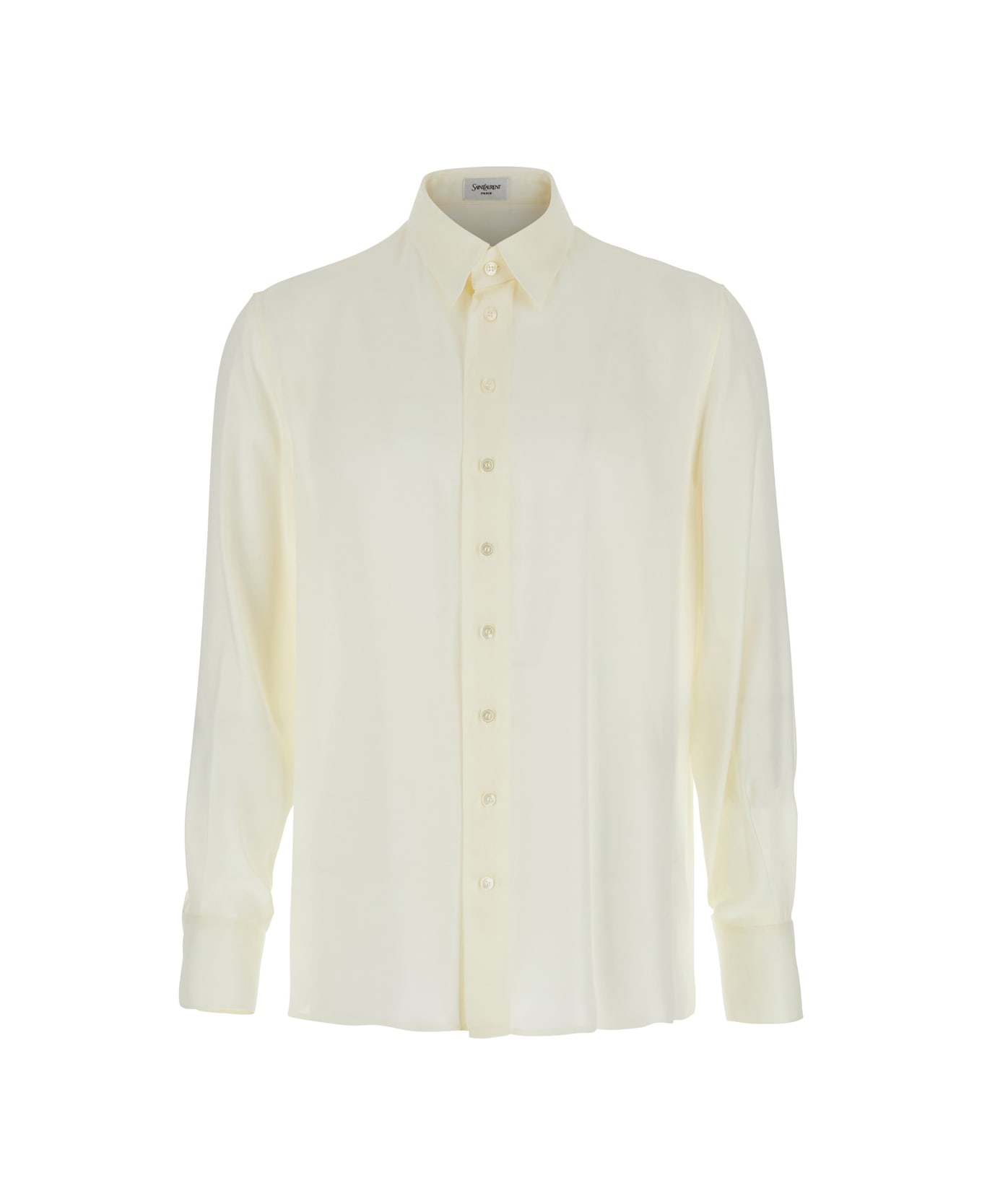 Saint Laurent White Shirt With Pointed Collar And Long Sleeves In Silk Man - White