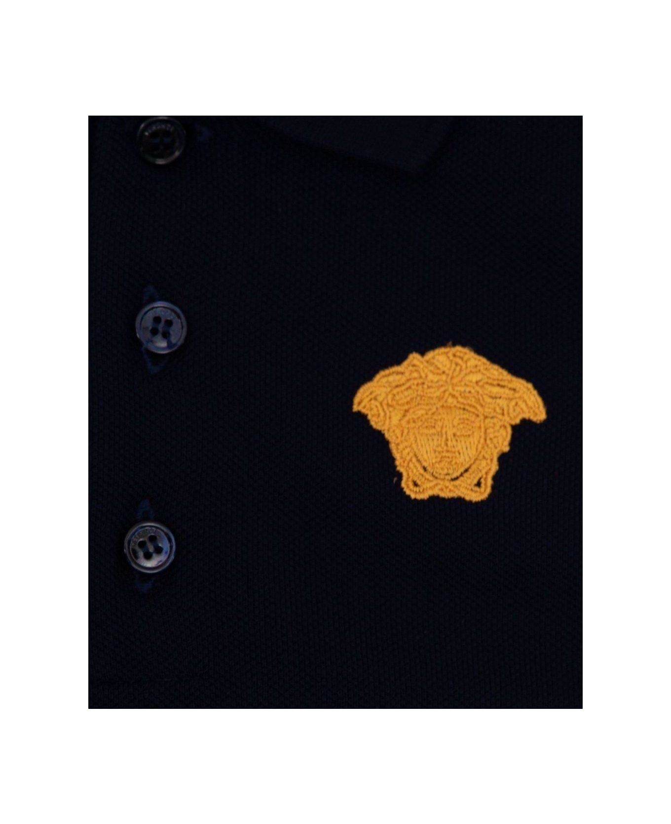 Young Versace Short-sleeved Polo Shirt - Navy Oro シャツ